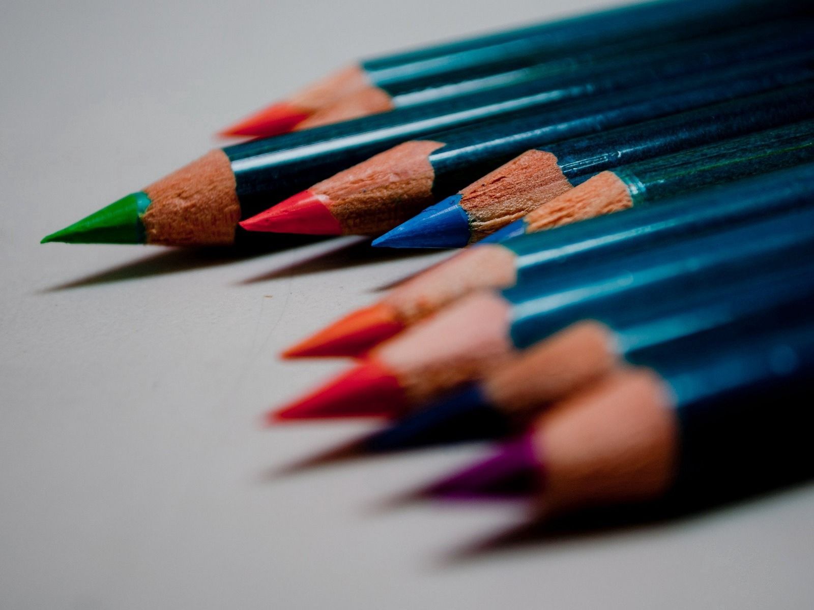 blue, macro, multicolored, motley, pencils, rod, kernel