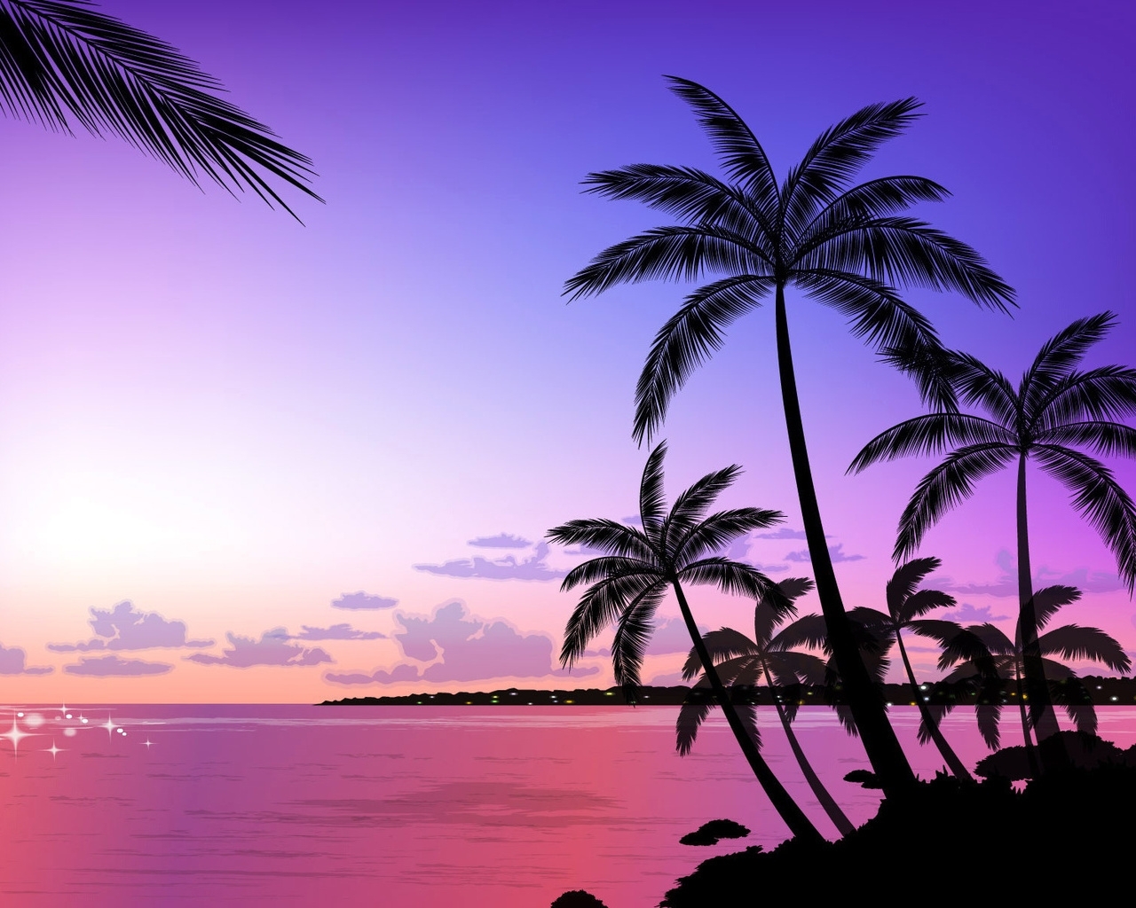 pictures, landscape, sunset, palms