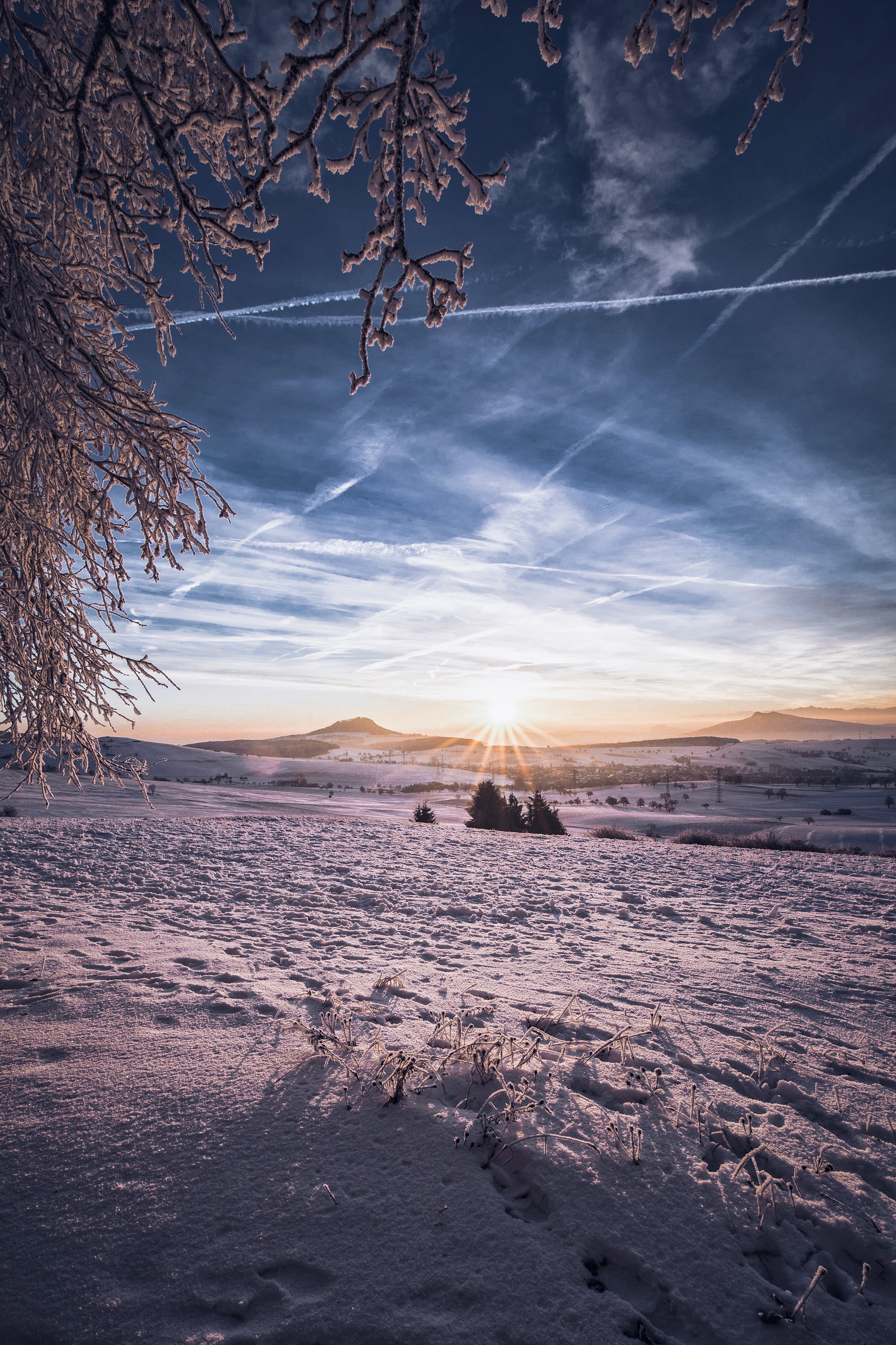 landscape, winter, nature, sun, snow, relief, hills Full HD
