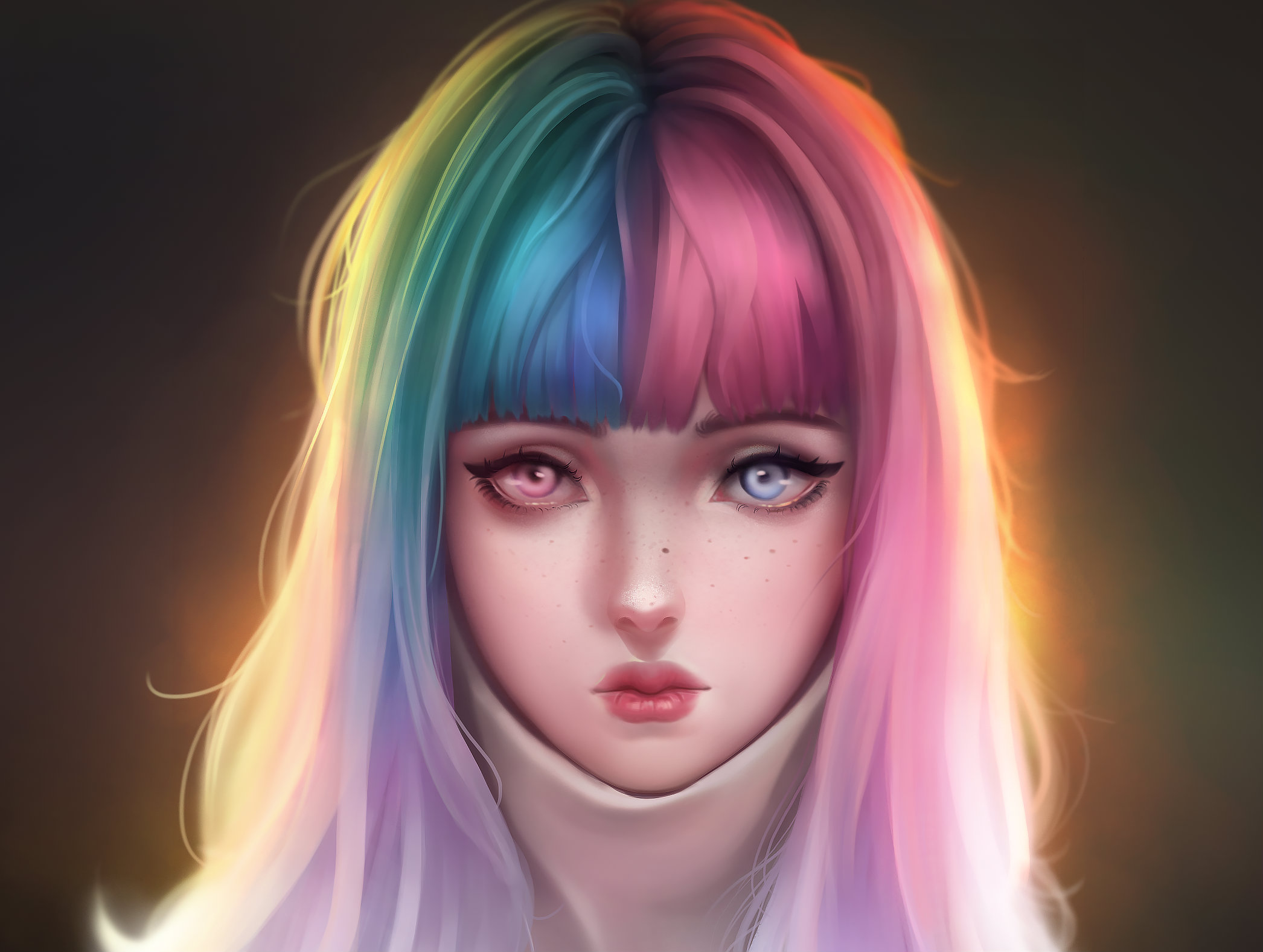 Аниме девушка с разноцветными волосами