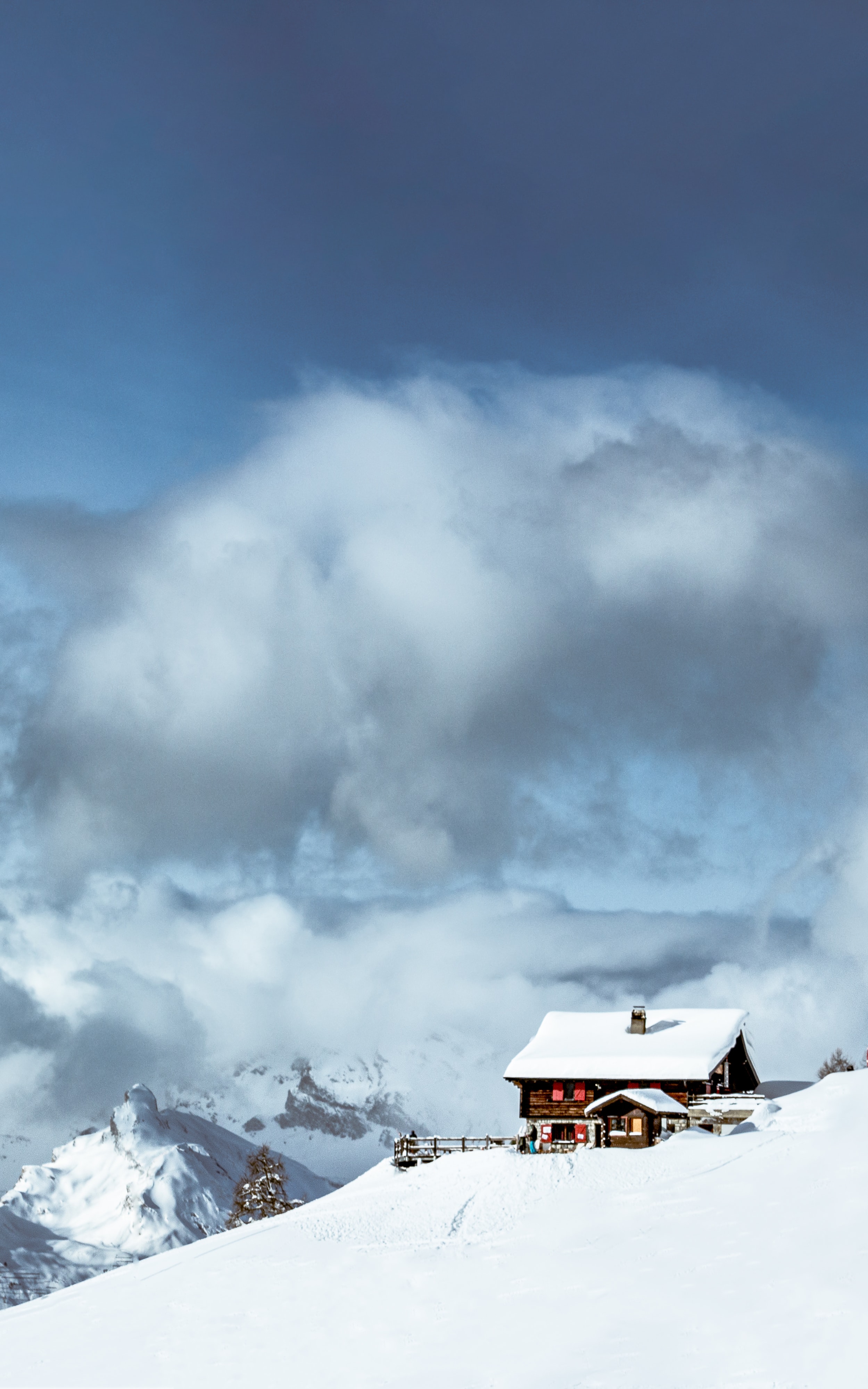 house, nature, mountains, clouds, snow Smartphone Background