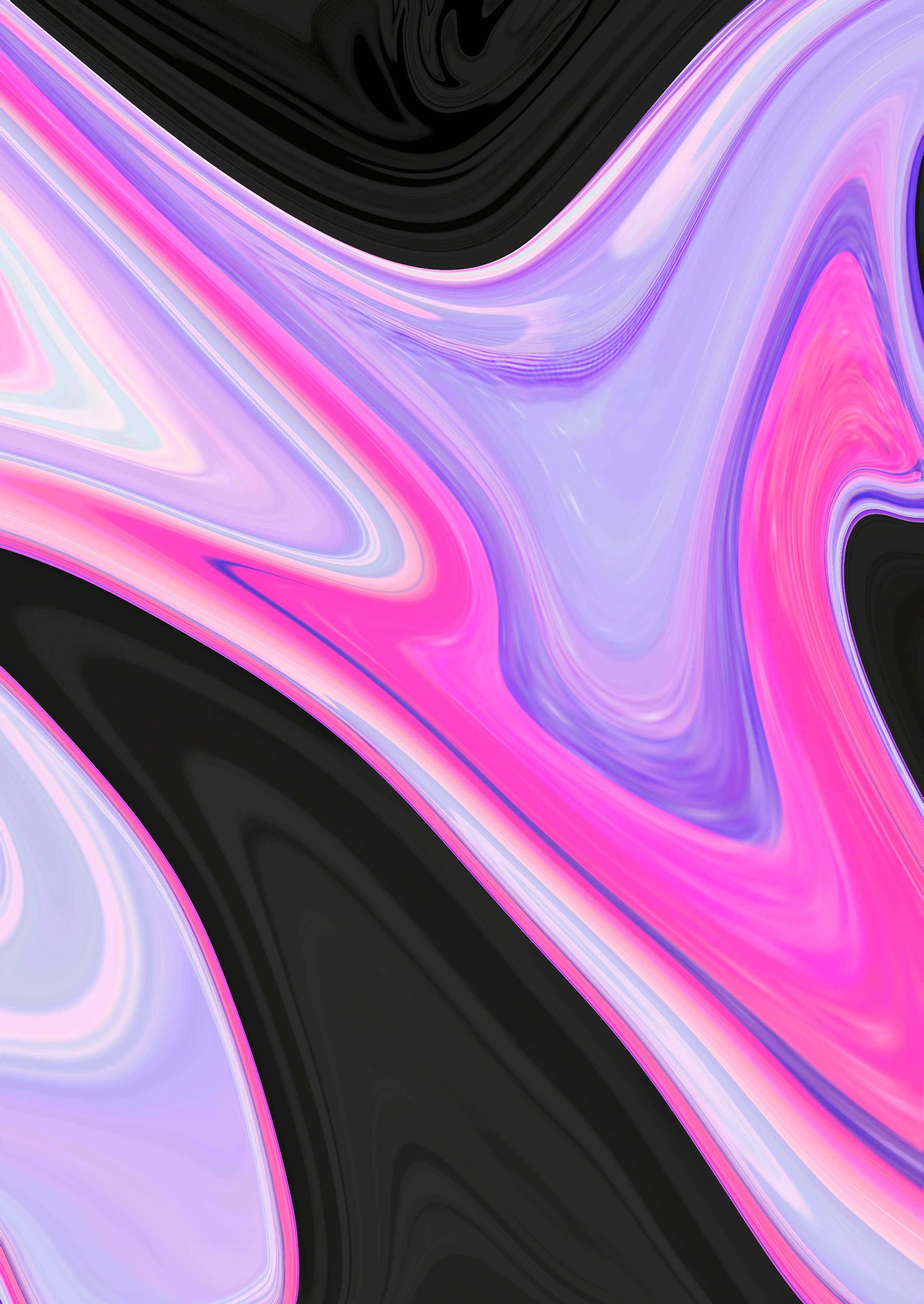 wavy, pink, abstract, black, lines, lilac, paint 2160p