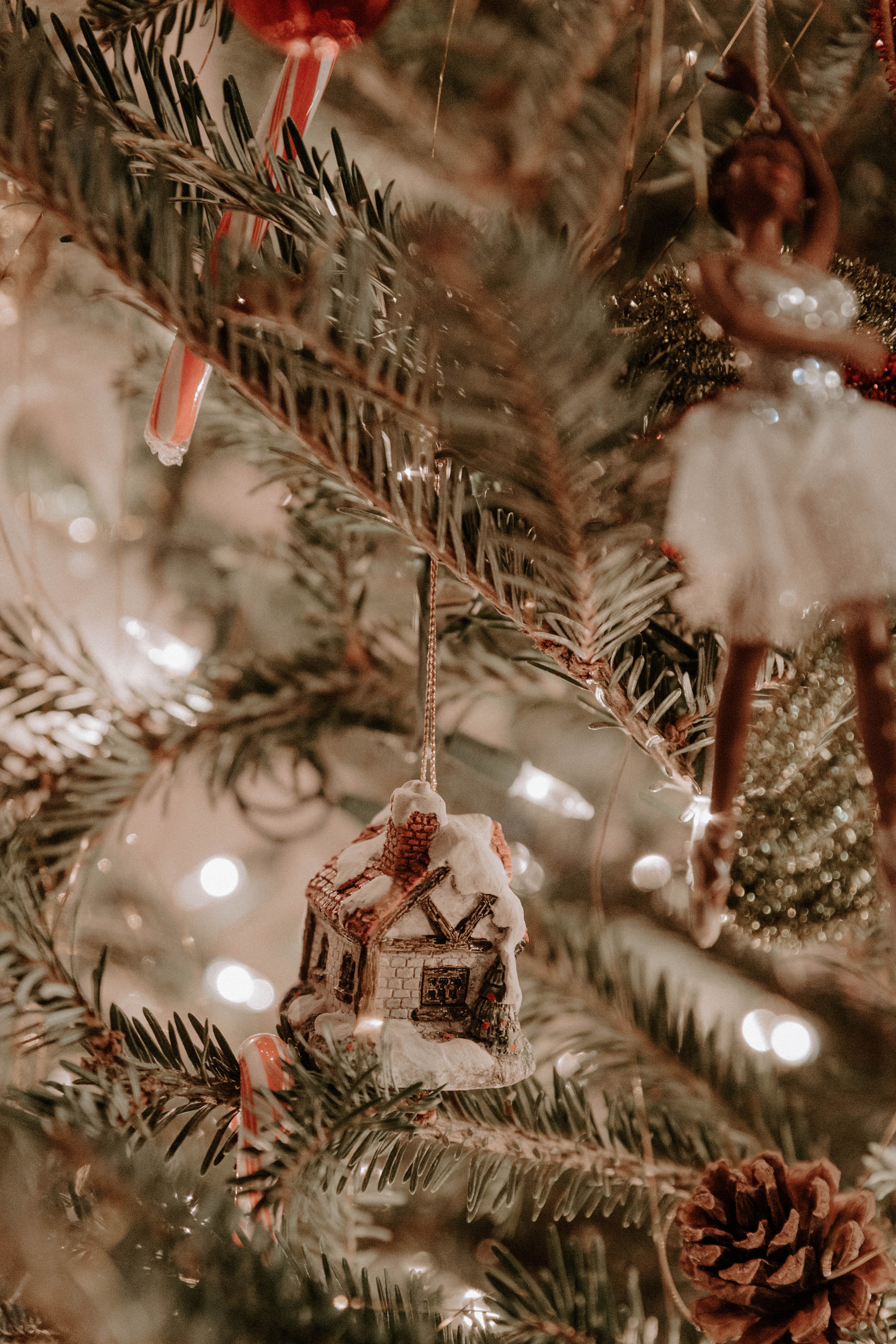 decorations, garlands, lodge, holidays, new year, christmas, small house, christmas tree, garland
