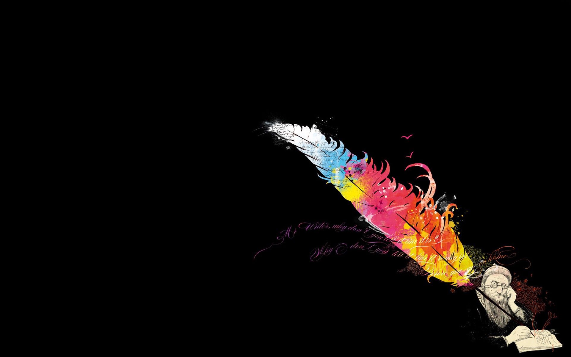 vector, thoughts, fantasy, prose, feather, pen, muse, poetry QHD