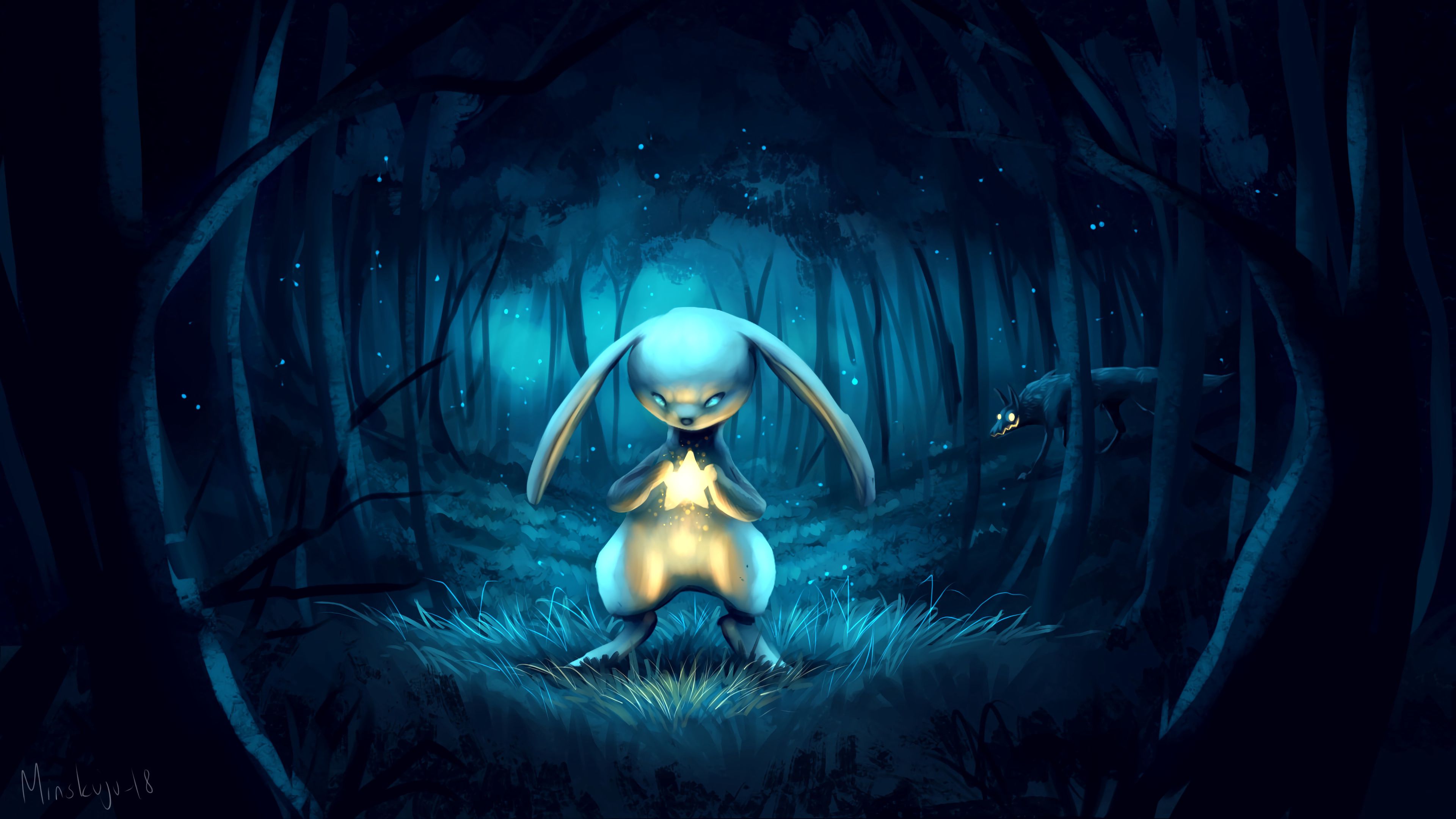 fairy, art, stars, dark, forest, hare, fabulous for android