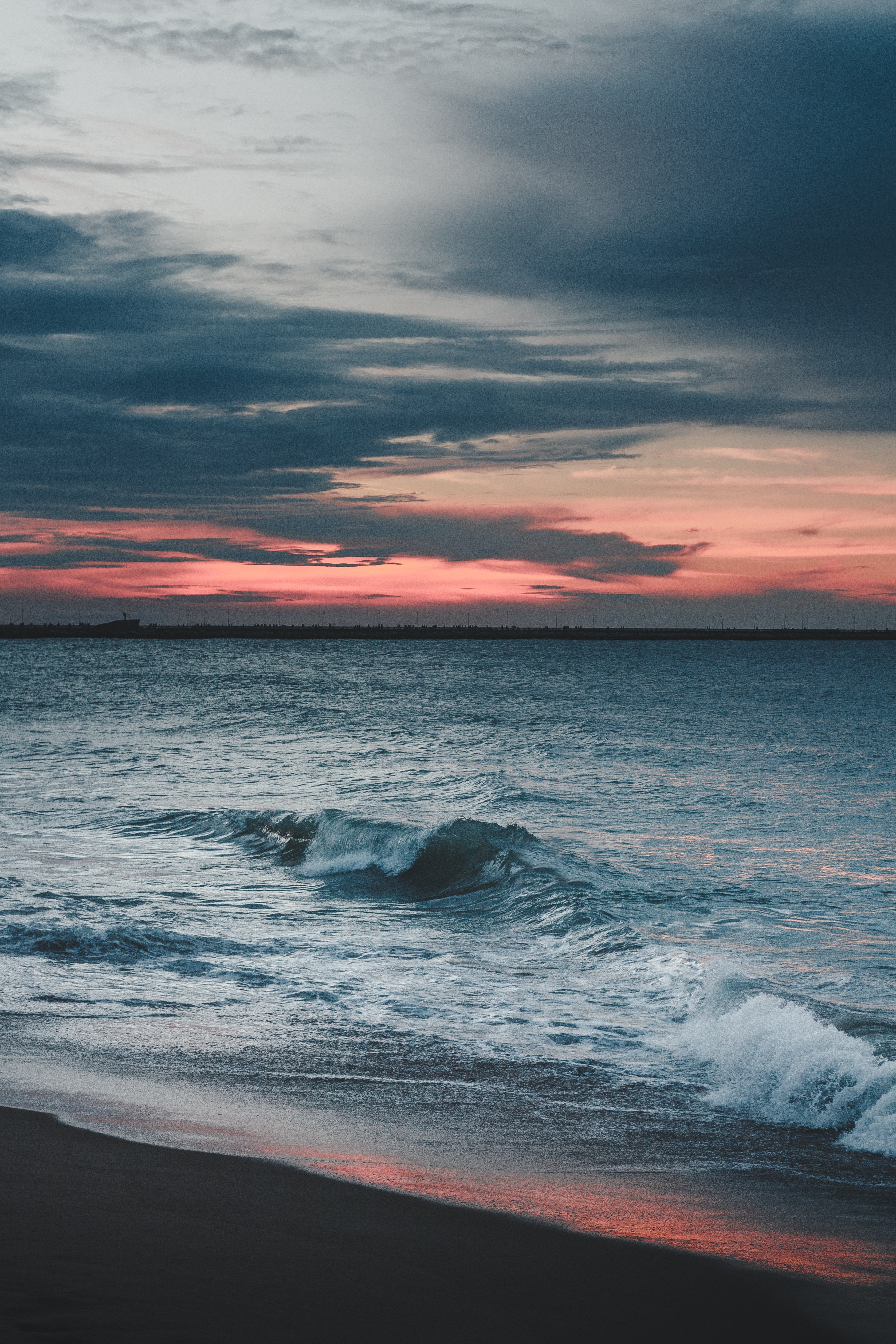 surf, nature, sea, twilight, horizon, shore, bank, dusk, wave HD wallpaper