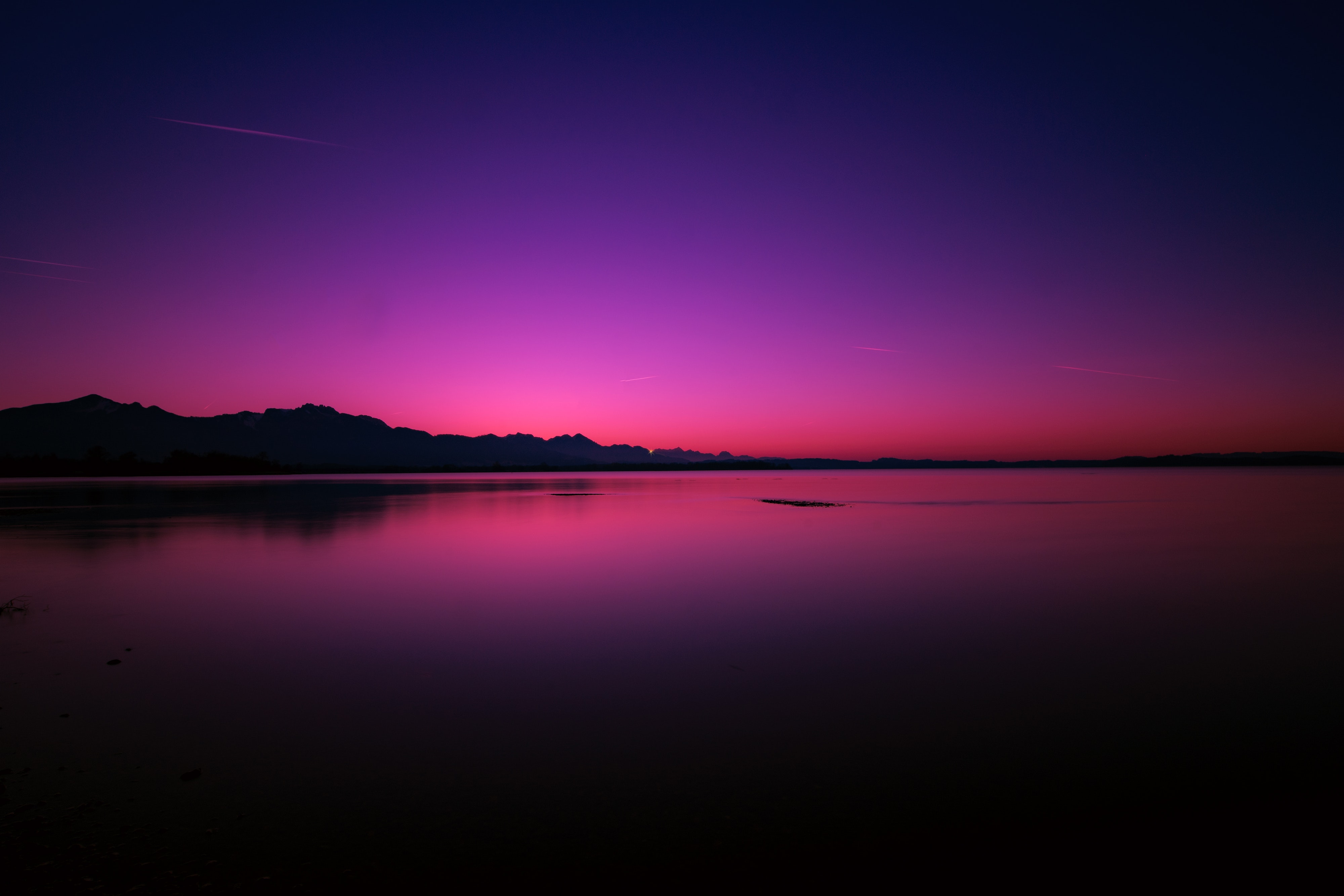 horizon, sunset, nature, night, lake phone wallpaper