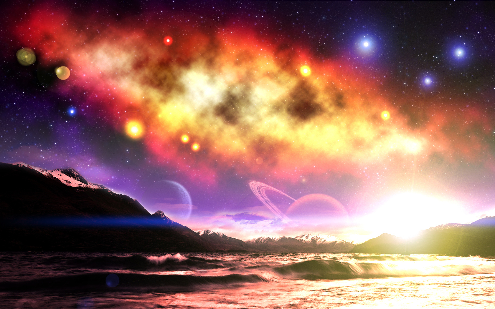 space, star, psychedelic, artistic, trippy, mountain, planet, sky, fantasy, sci fi Full HD