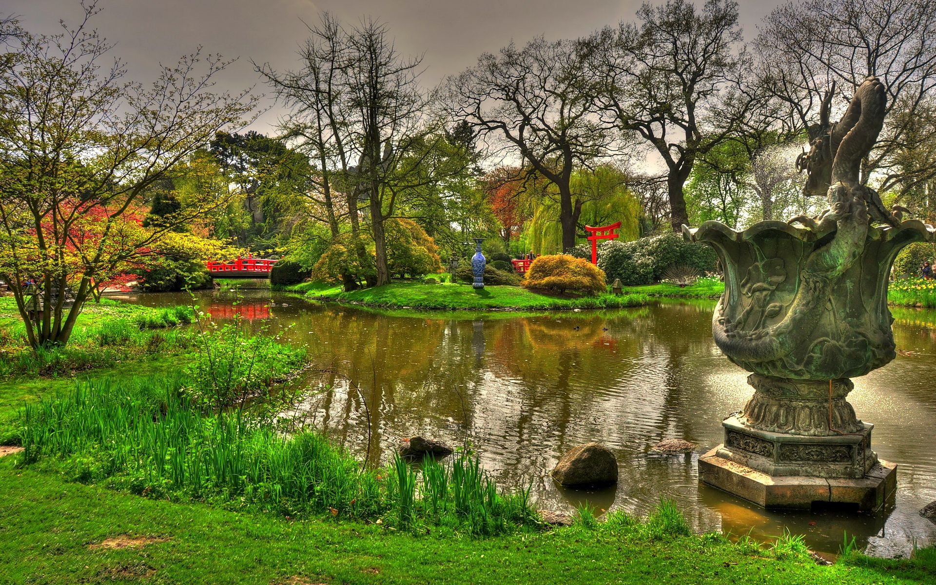 garden, brightly, pond, green Hd 1080p Mobile