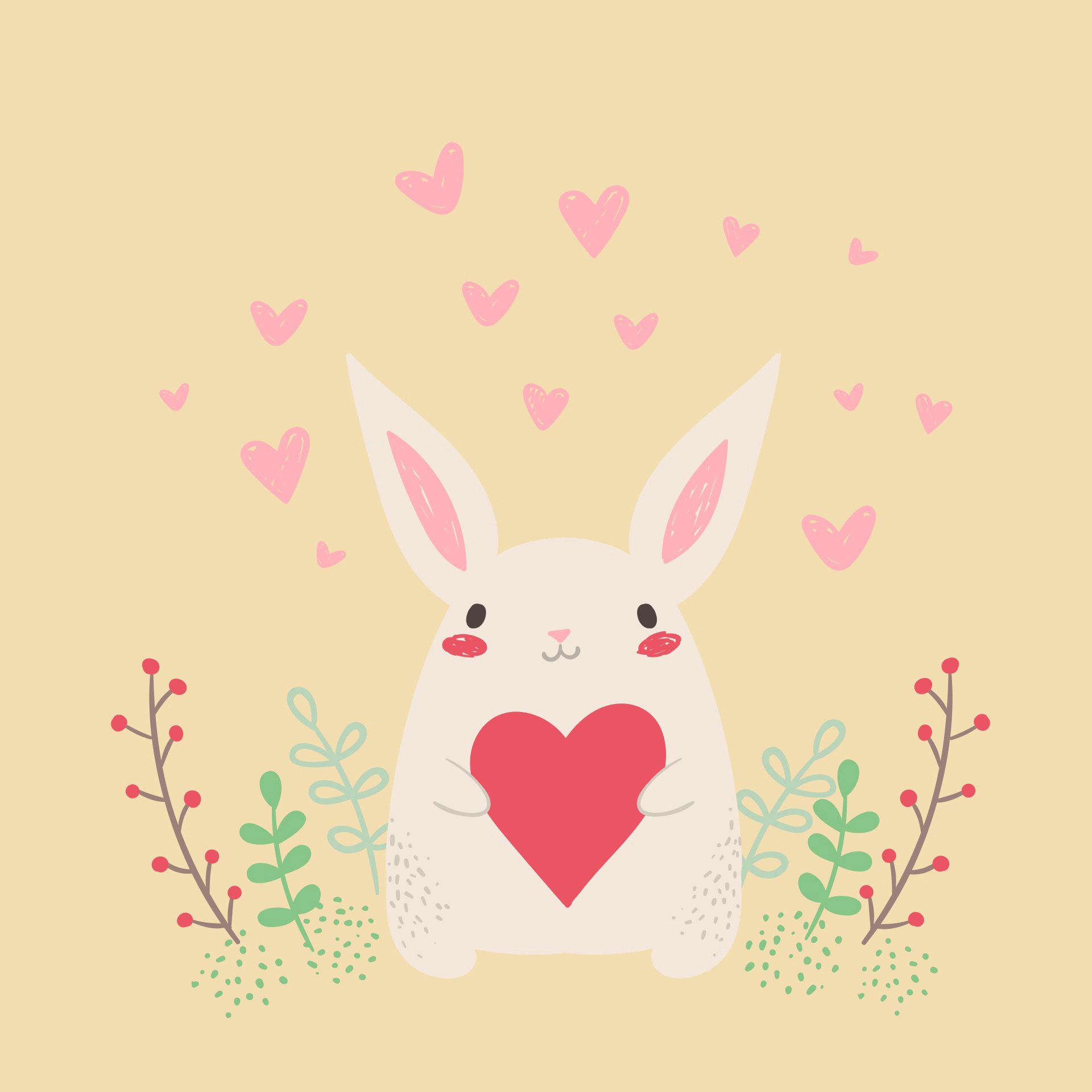 Handy-Wallpaper Kaninchen, Kunst, Herzen, Liebe, Nett, Schatz, Ein Herz, Hase kostenlos herunterladen.