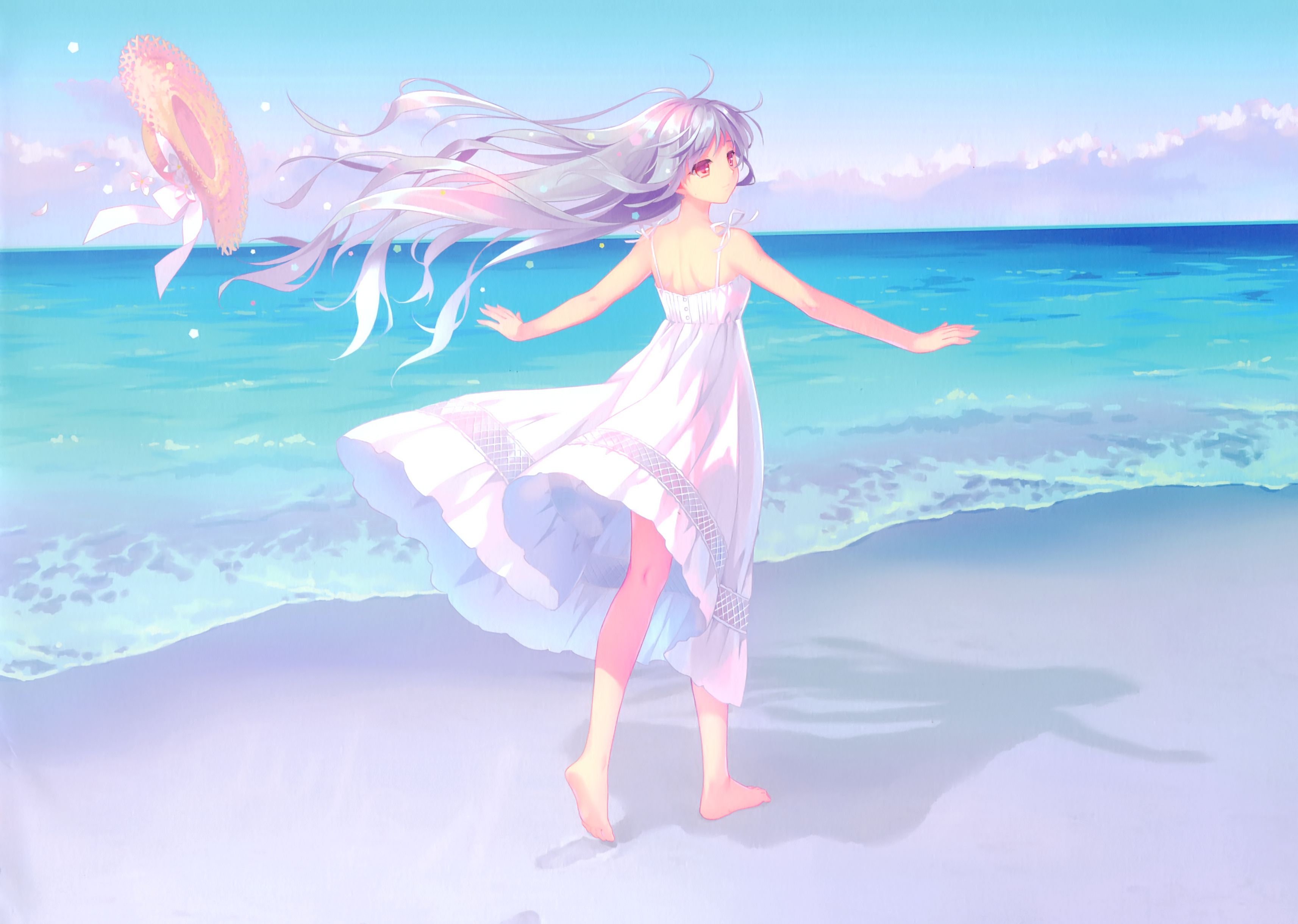 Девушка в платье на ветру аниме