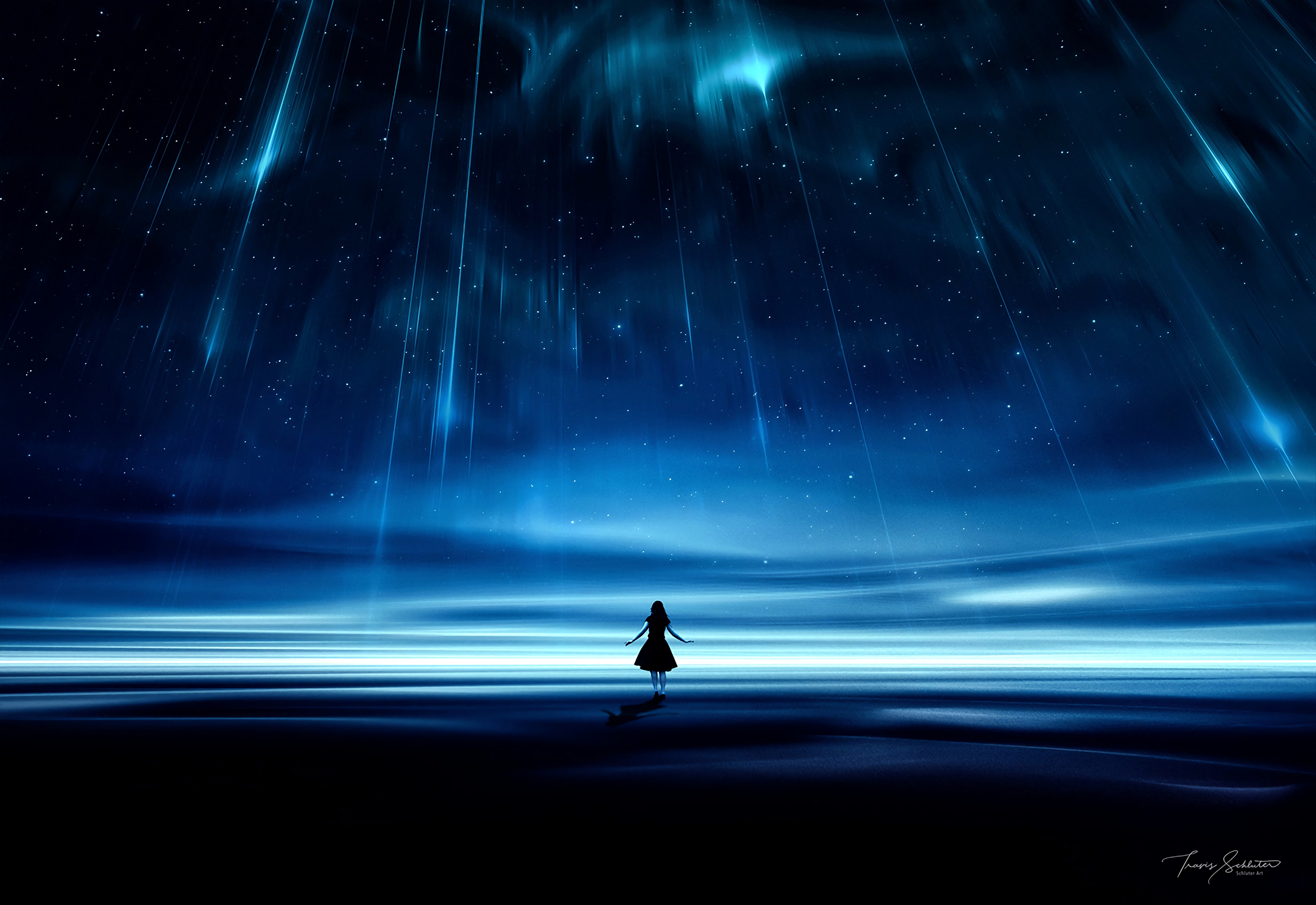 starry sky, dark, night, shining, silhouette wallpapers for tablet