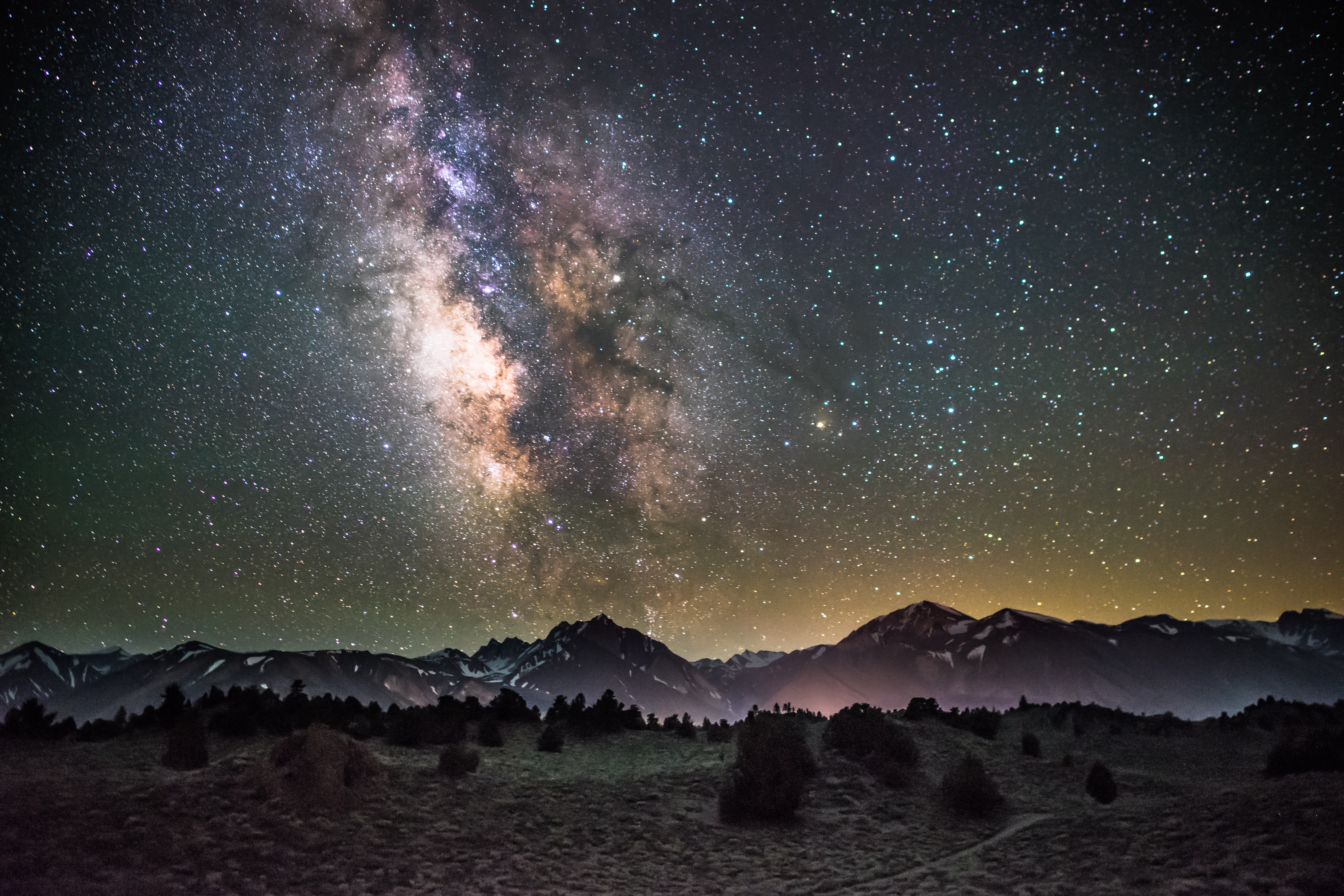 Galaxy night, starry sky, mountains, universe 4k Wallpaper