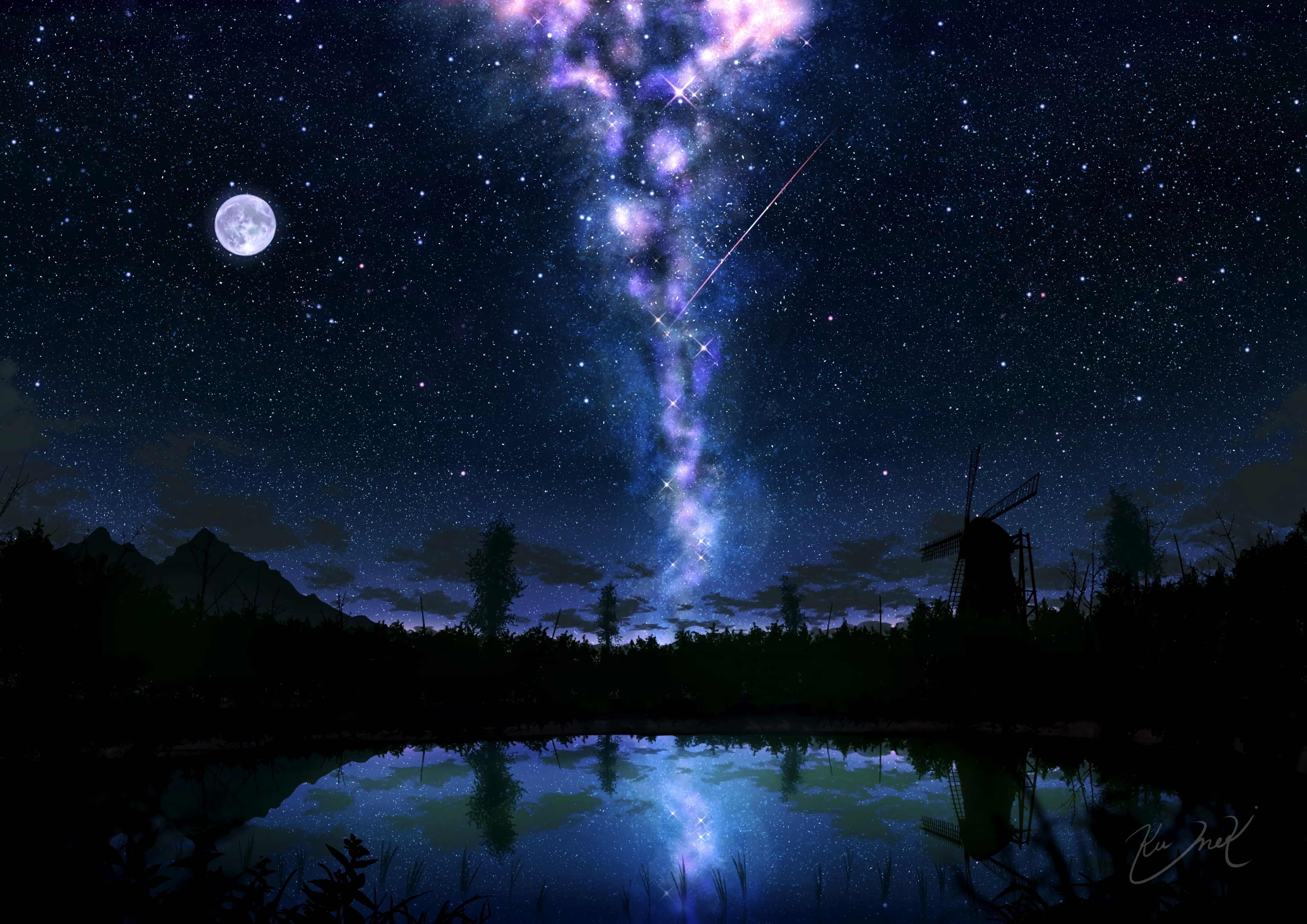 Smartphone Background dark, lake, art, starry sky