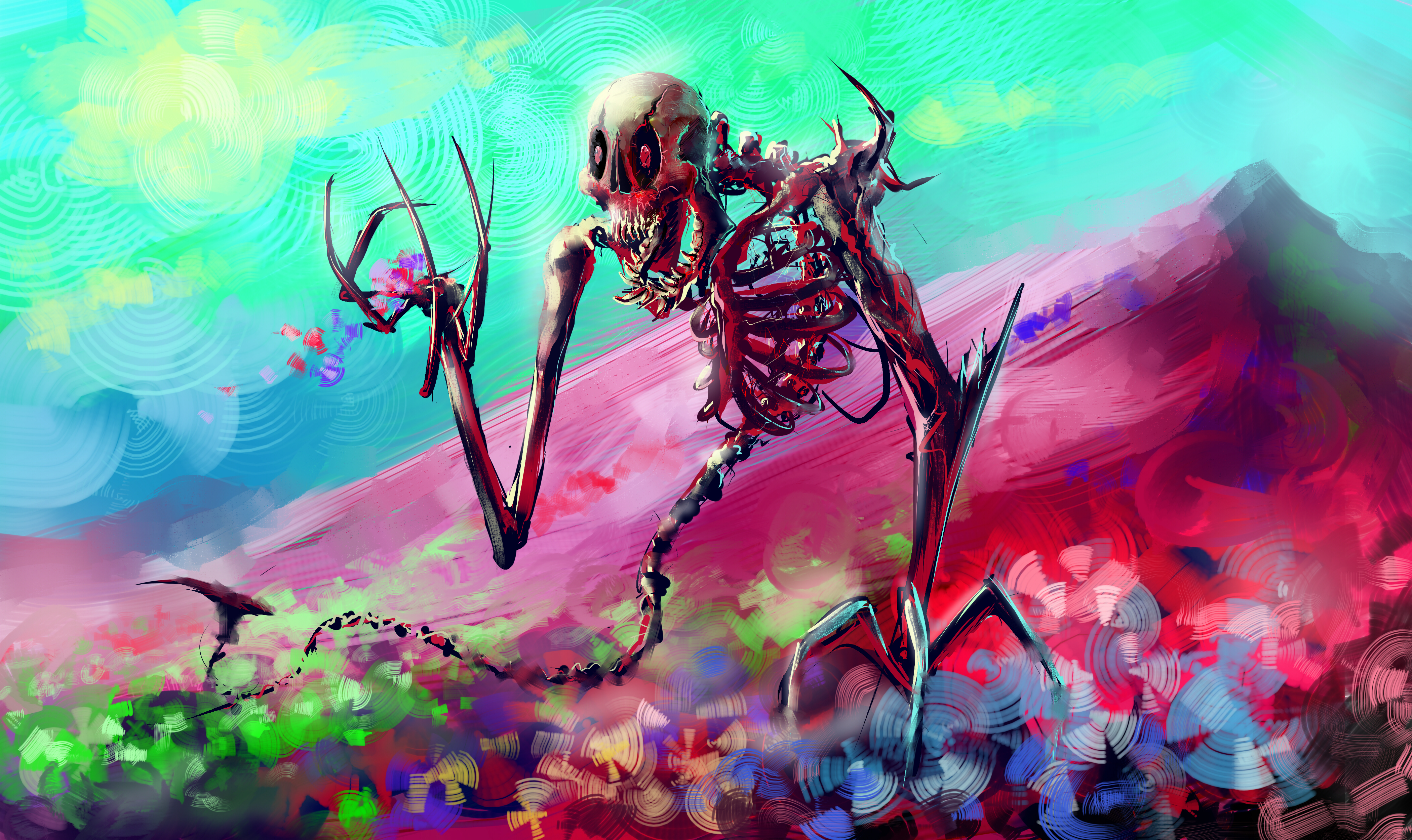 art, bright, colorful, colourful, skeleton UHD