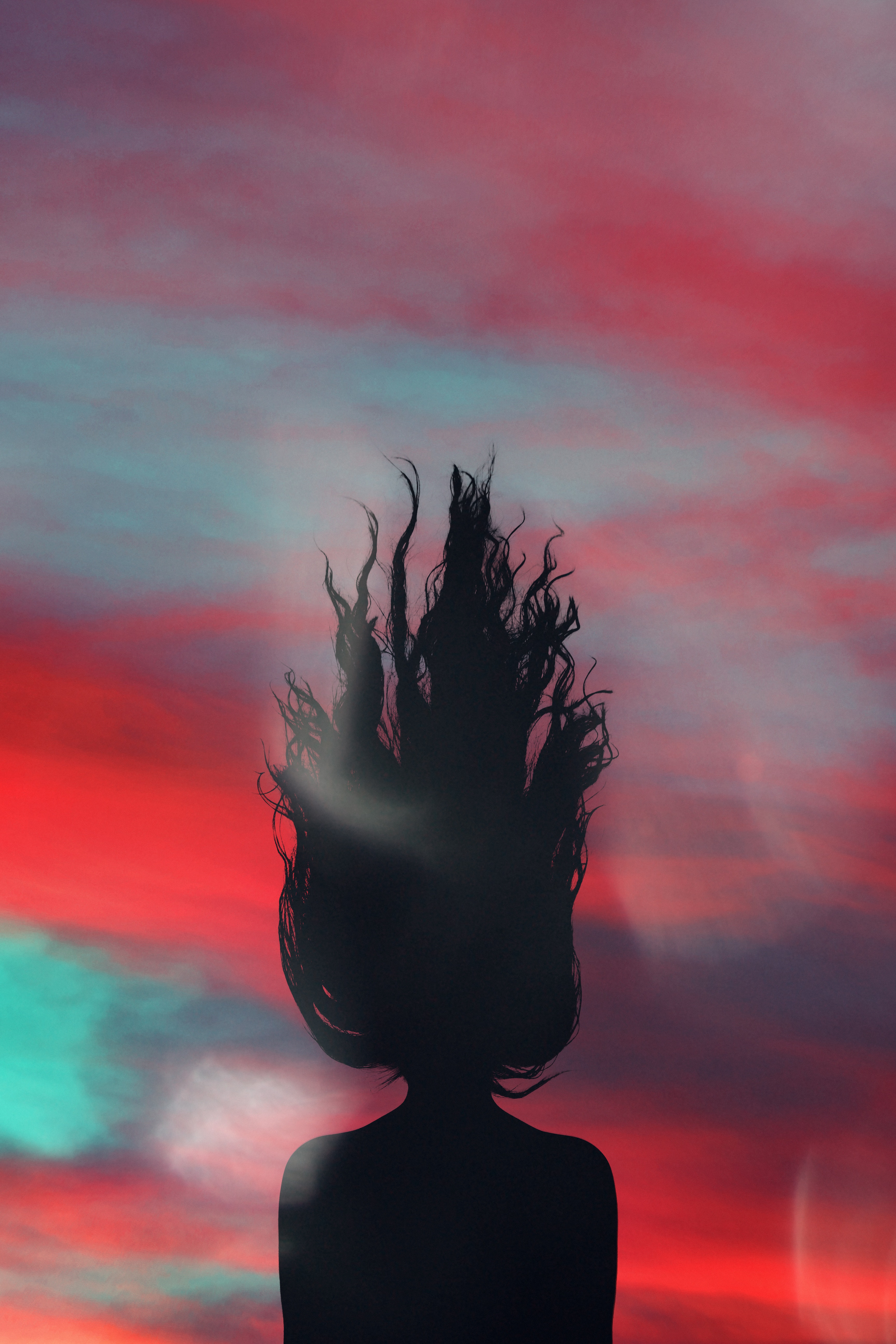 girl, sky, dark, silhouette Cell Phone Image