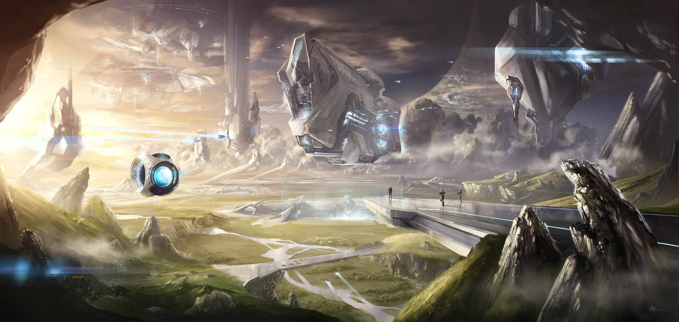 spaceship, landscape, video game, halo People Full HD Wallpaper