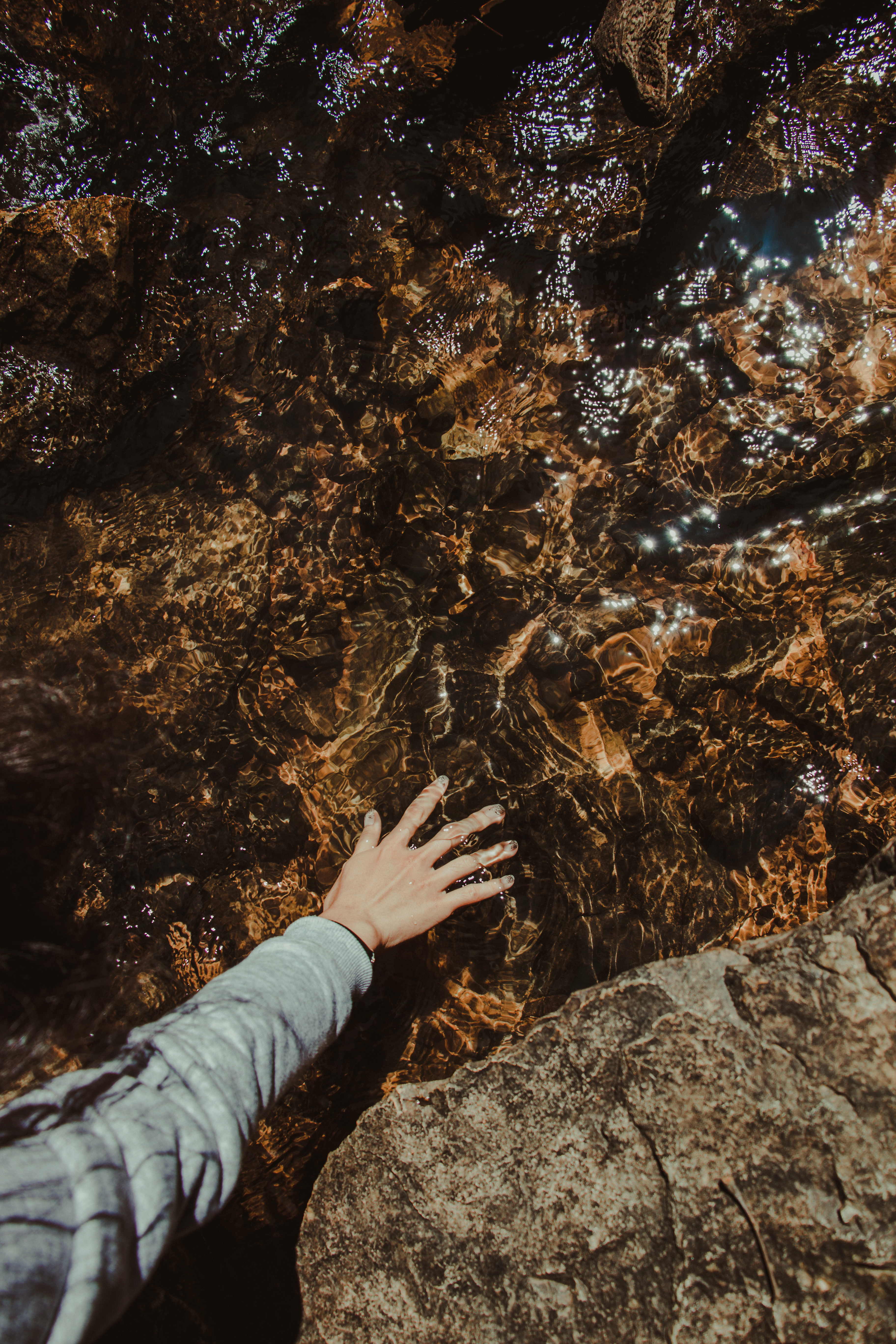 touching, transparent, water, stones, hand, miscellanea, miscellaneous, touch 5K