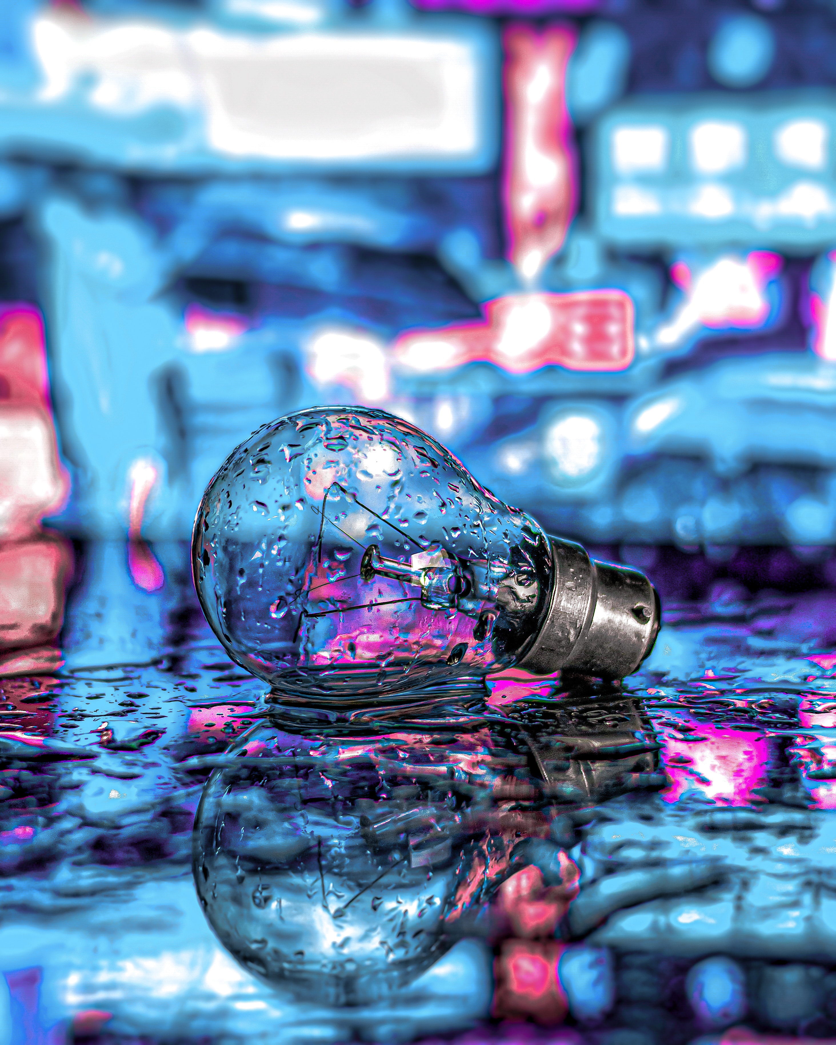neon, drops, water, miscellanea, miscellaneous, light bulb HD wallpaper