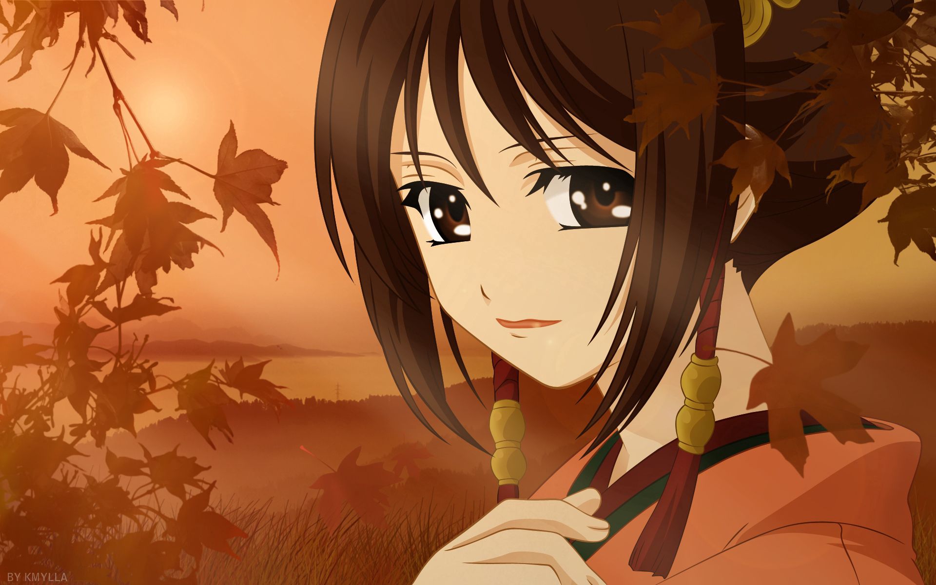 57465 download wallpaper anime, eyes, sadness, girl, sorrow, brunette, earrings screensavers and pictures for free