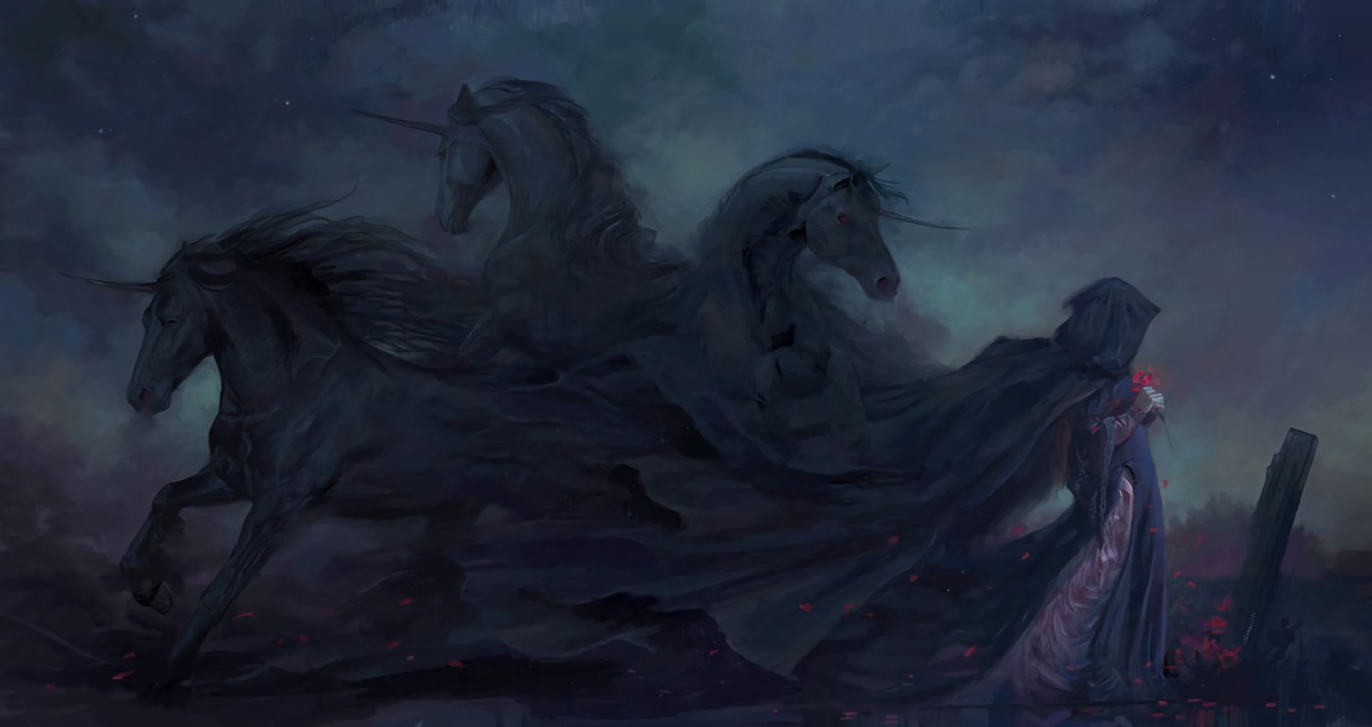 Download mobile wallpaper Unicorn, Gothic, Artistic, Dark for free.