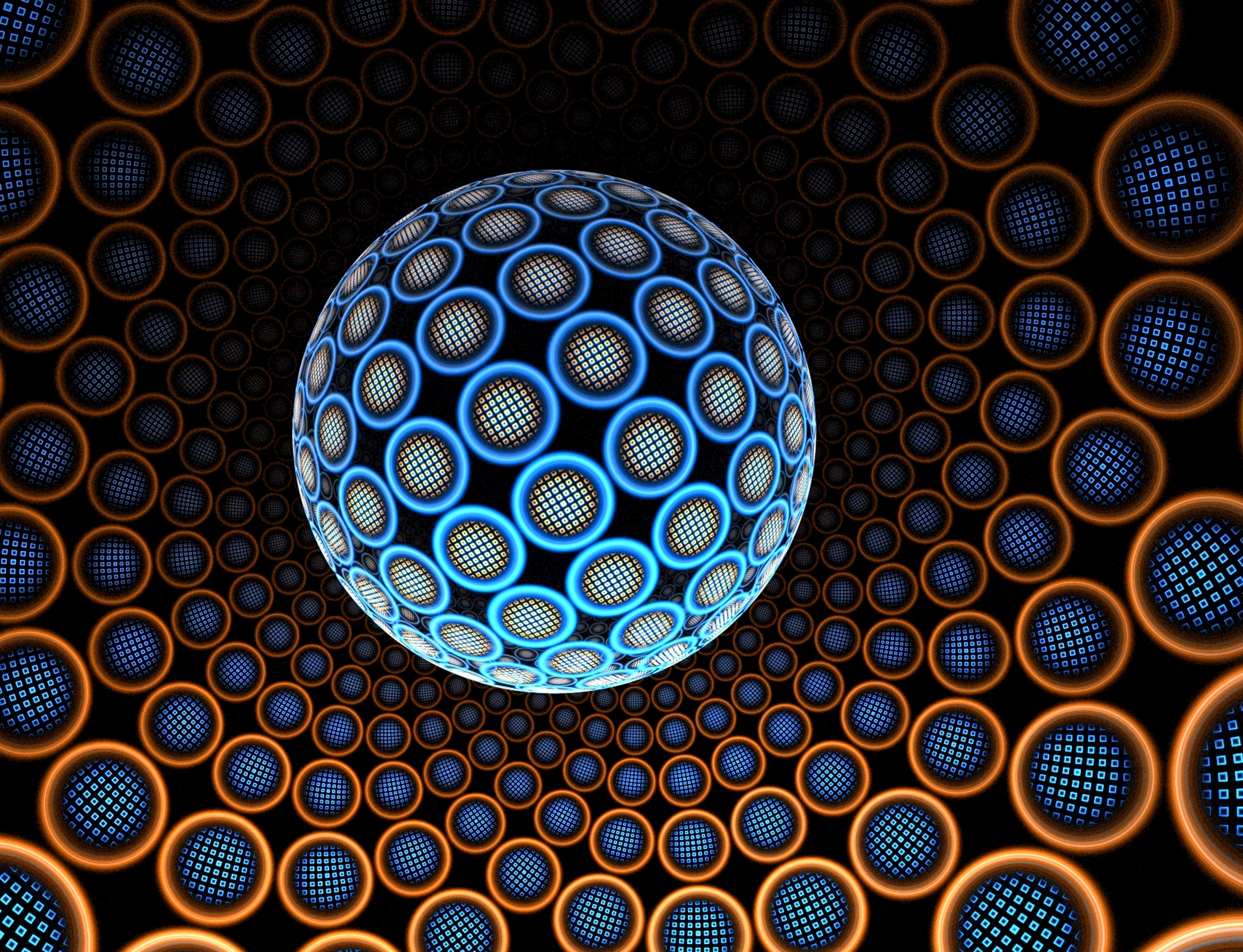 android balls, abstract, fractal, glow, sphere, spheres
