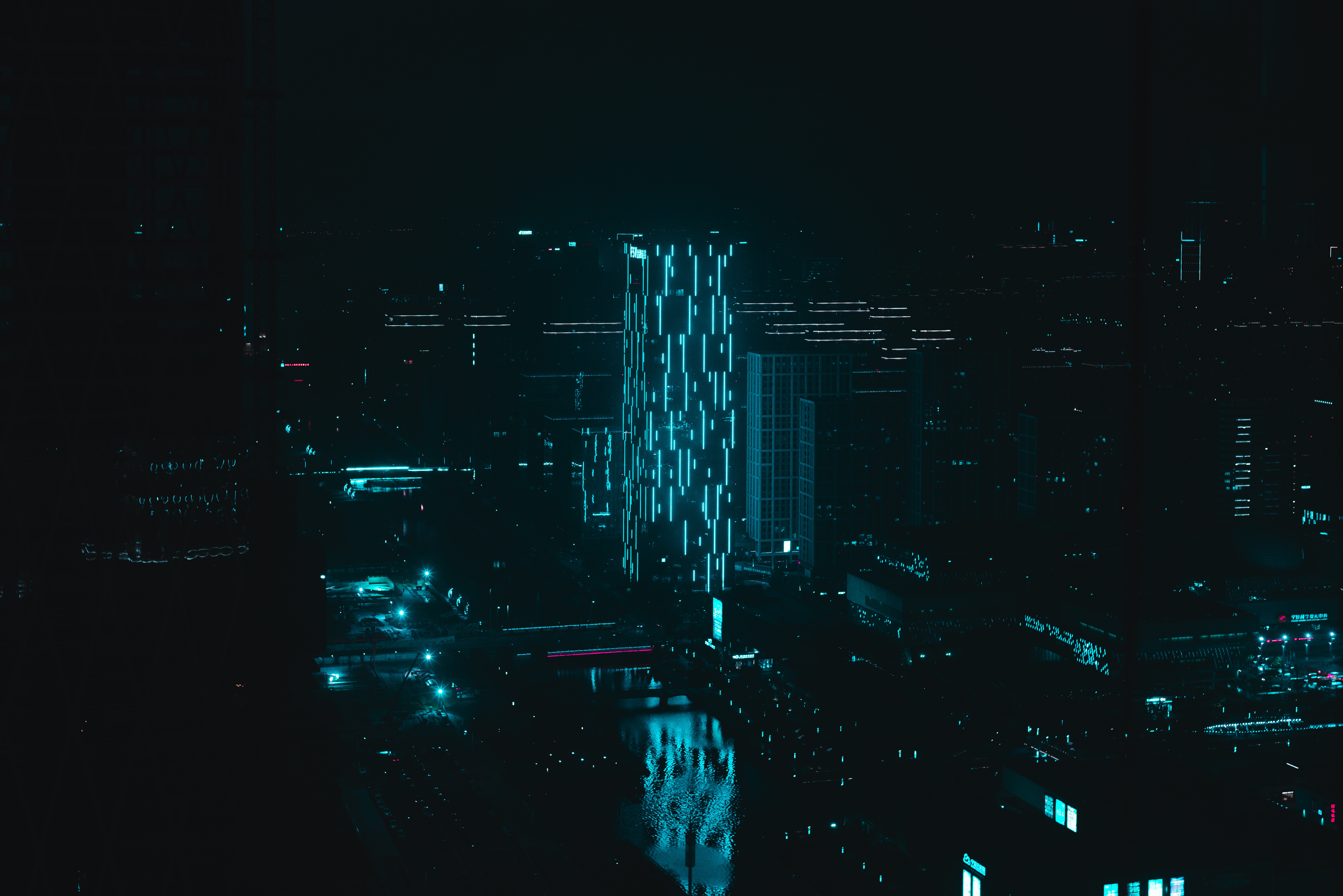 Smartphone Background blue, building, illuminations, dark