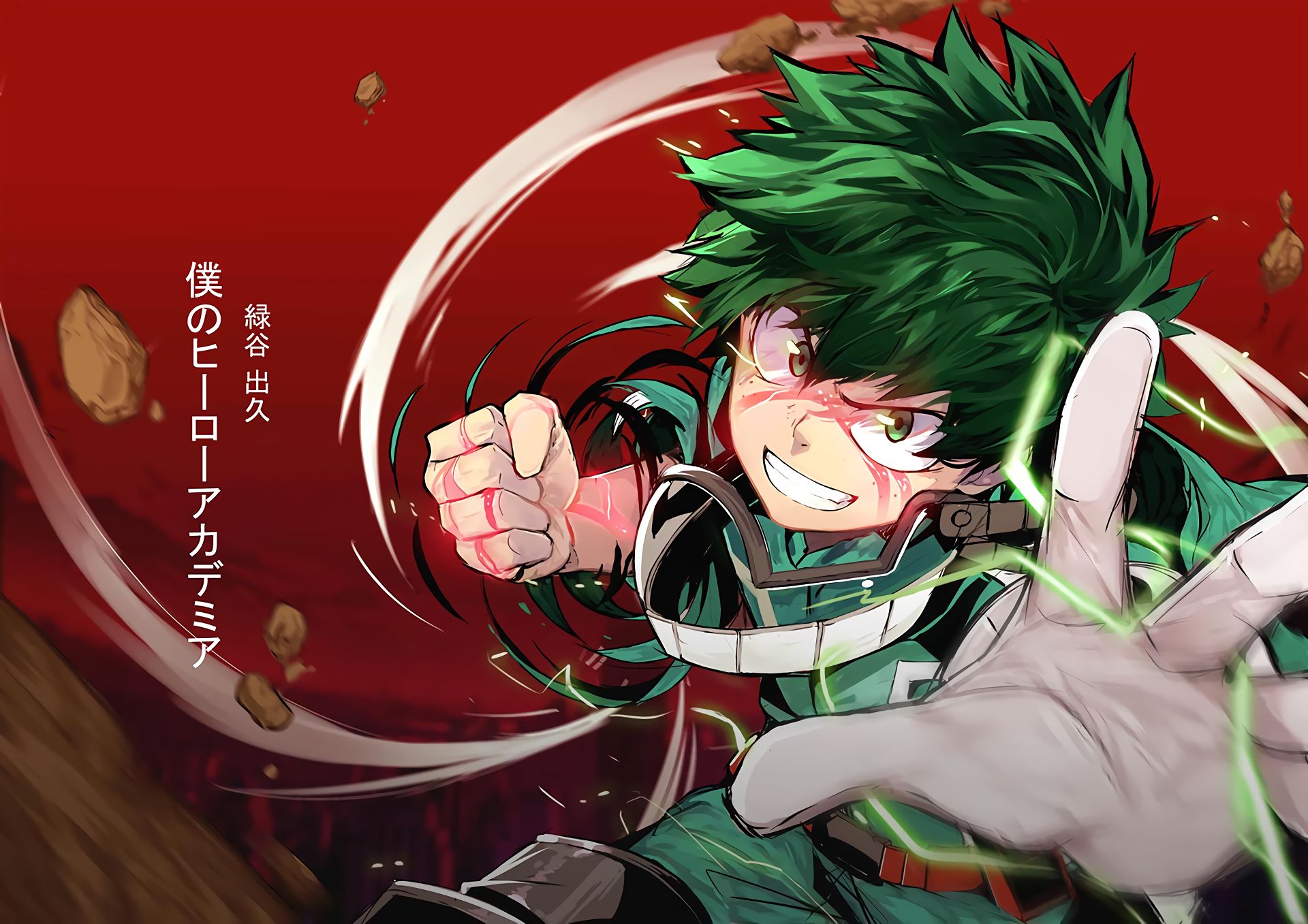 HD wallpaper anime, my hero academia, izuku midoriya, green hair, green eyes, smile