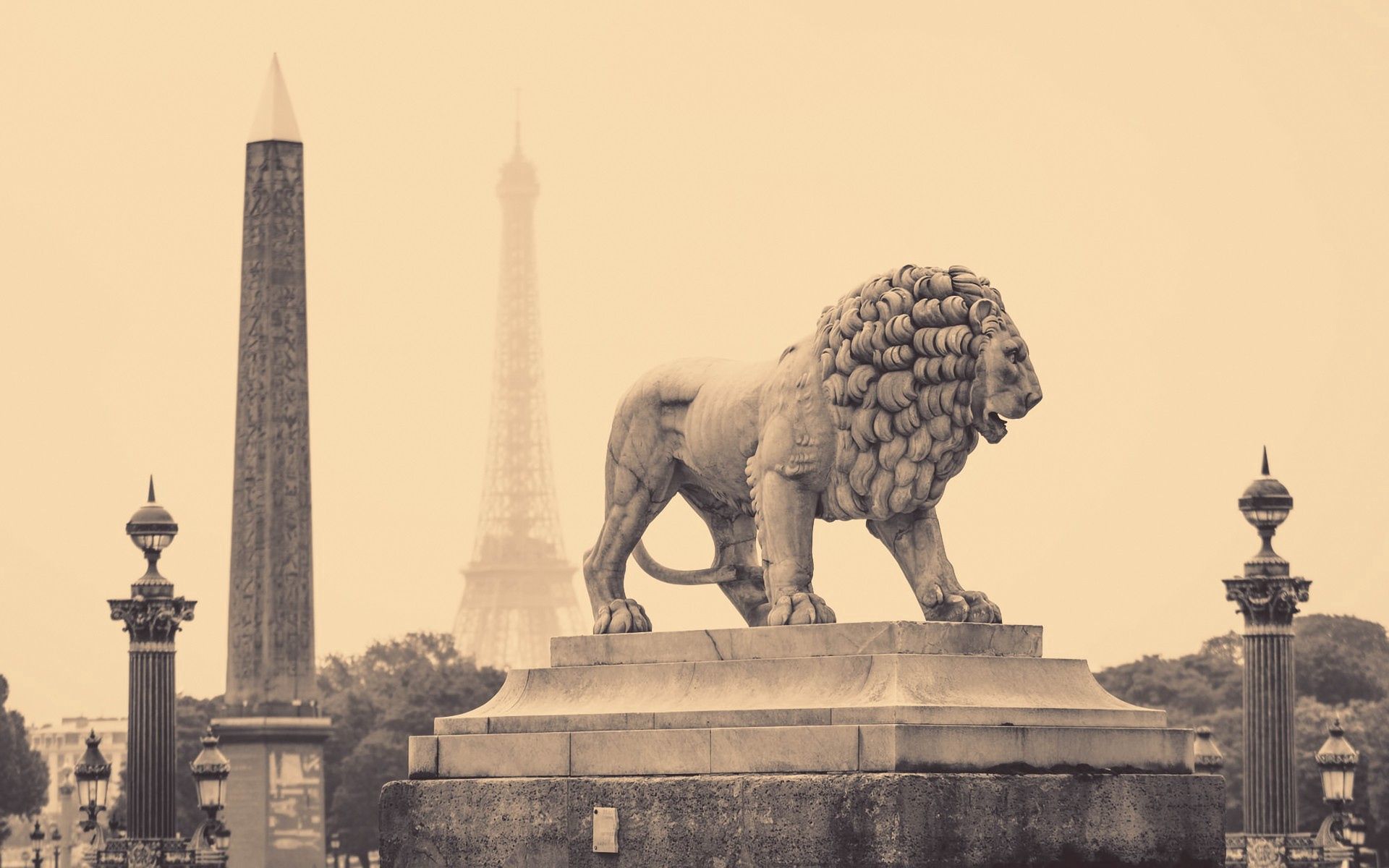 cities, paris, city, lion, france, bw, chb, statue, street