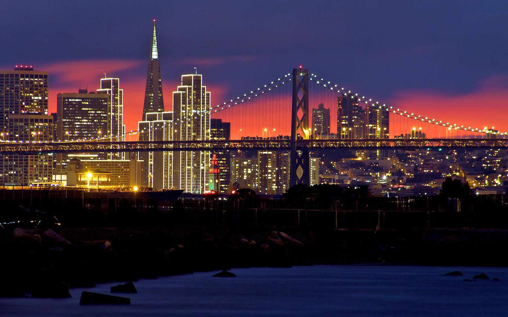 Laden Sie das Städte, Sunset, Usa, Die Lichter, Lichter, Abend, San Francisco-Bild kostenlos auf Ihren PC-Desktop herunter