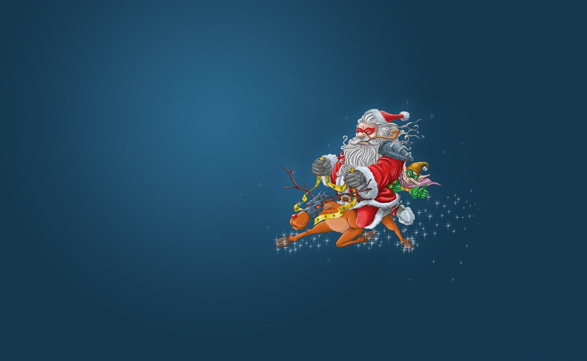 HD wallpaper holidays, santa claus, masks, christmas, flight, deer, elf, villains