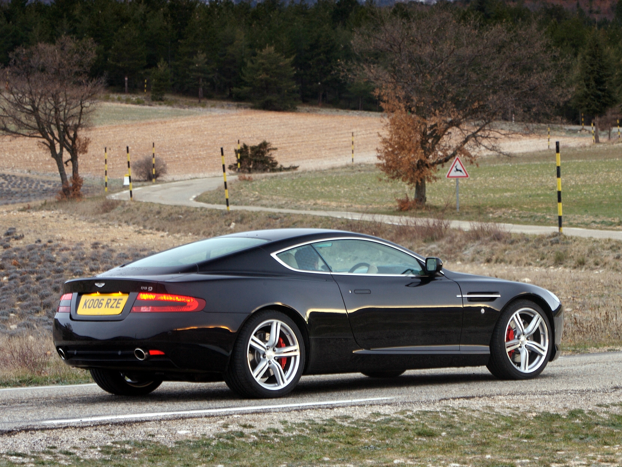 black, sports, auto, nature, trees, aston martin, cars, side view, style, db9, 2006 cell phone wallpapers