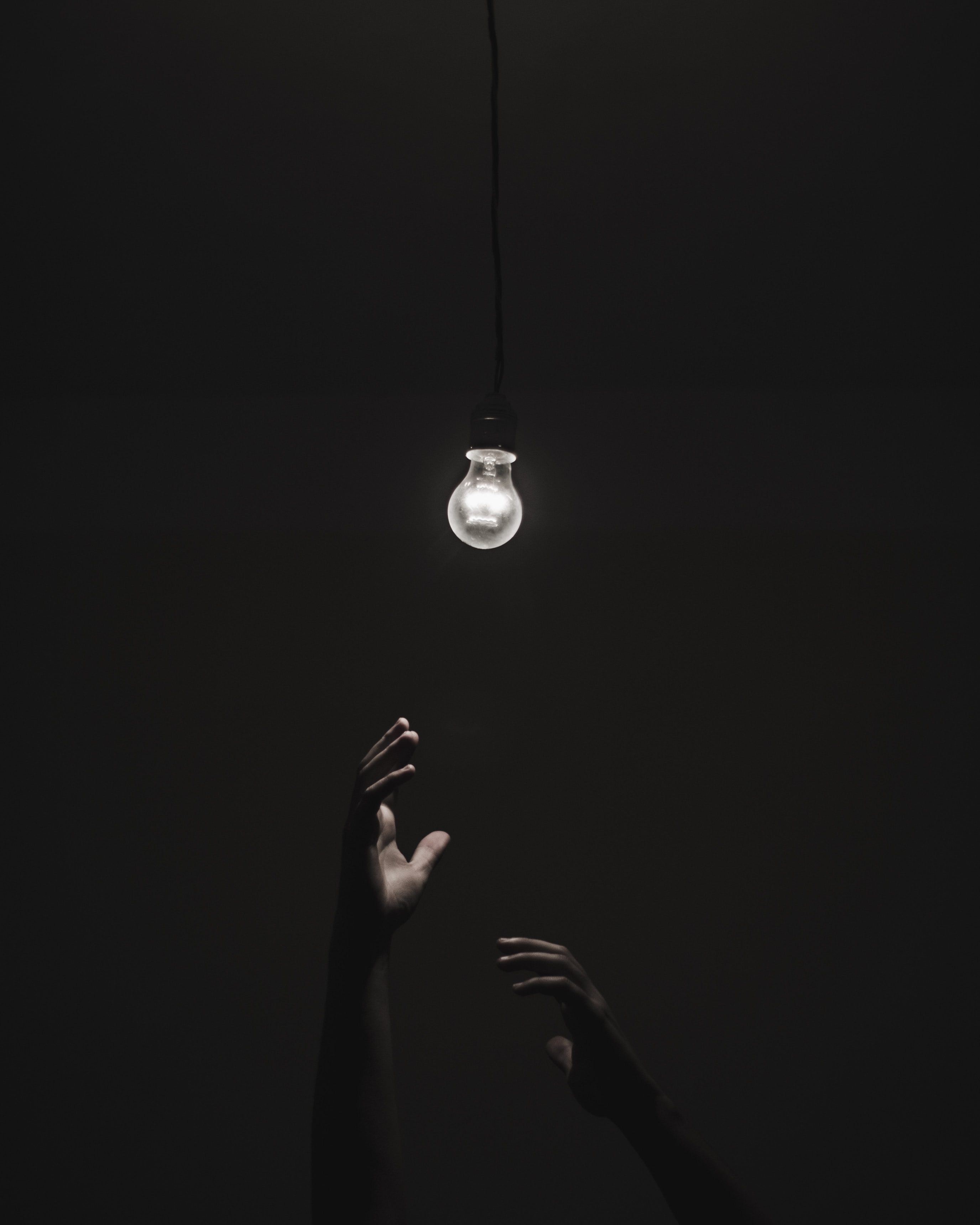 lighting, illumination, black, dark, hands, light bulb
