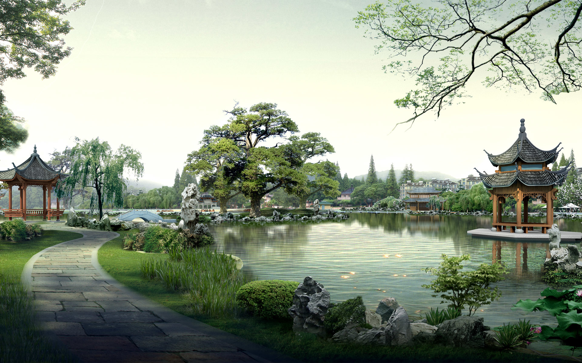 asia, trees, landscape, green HD wallpaper