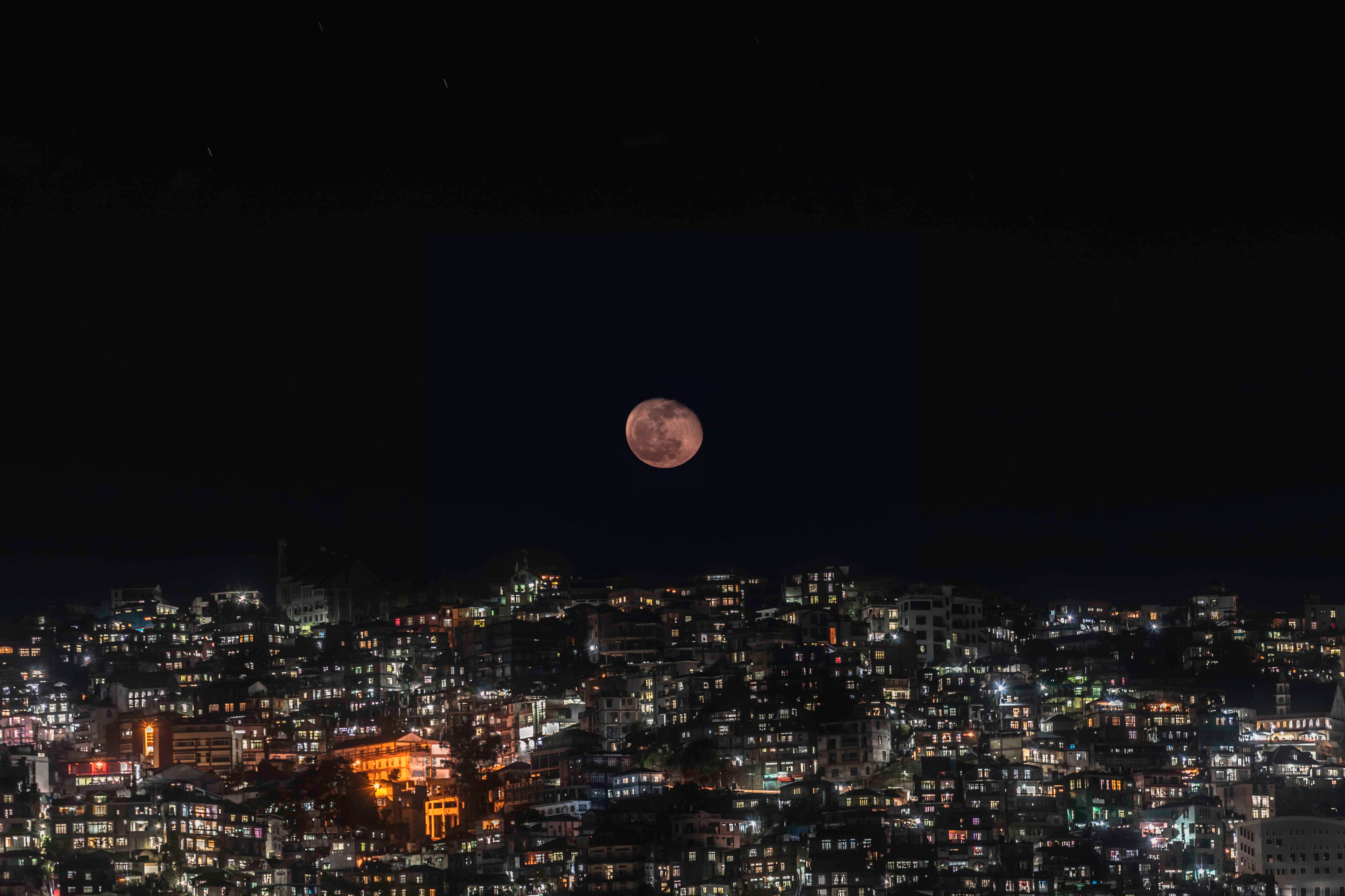 full moon, cities, darkness, night Night City HQ Background Images