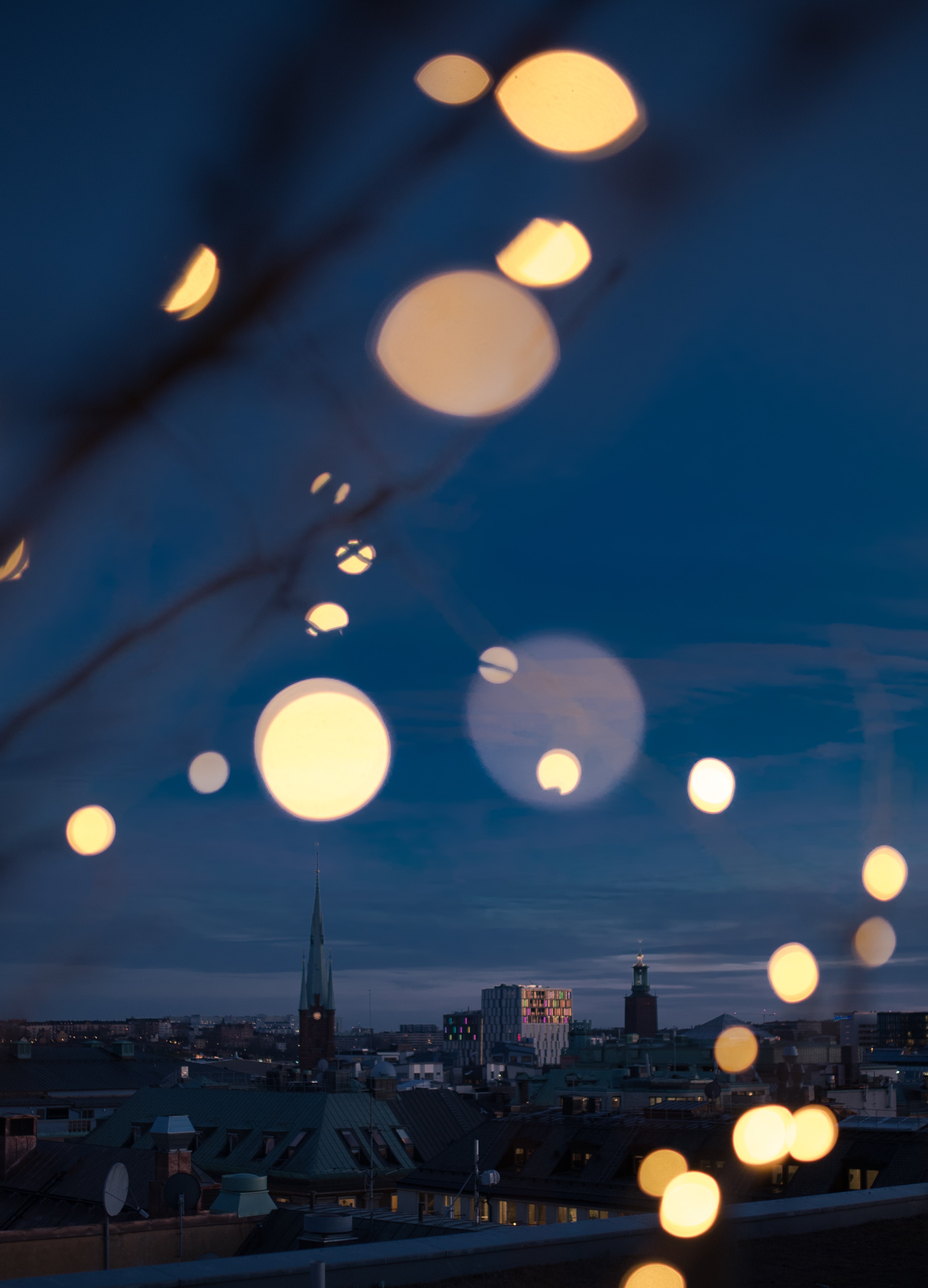 bokeh, cities, sky, glare, night city, overview, review, boquet