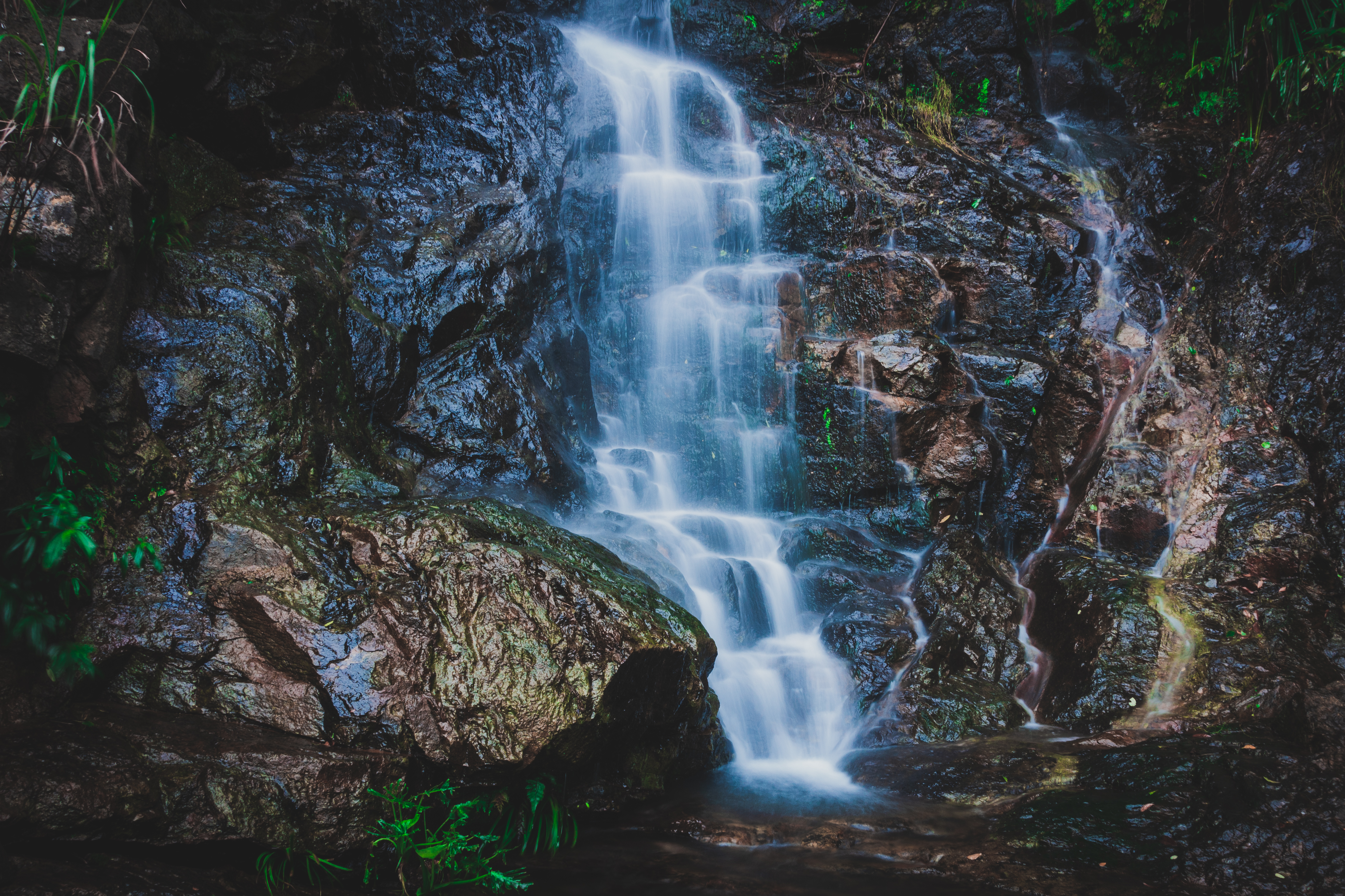 waterfall, stones, spray, rocks, nature HD wallpaper