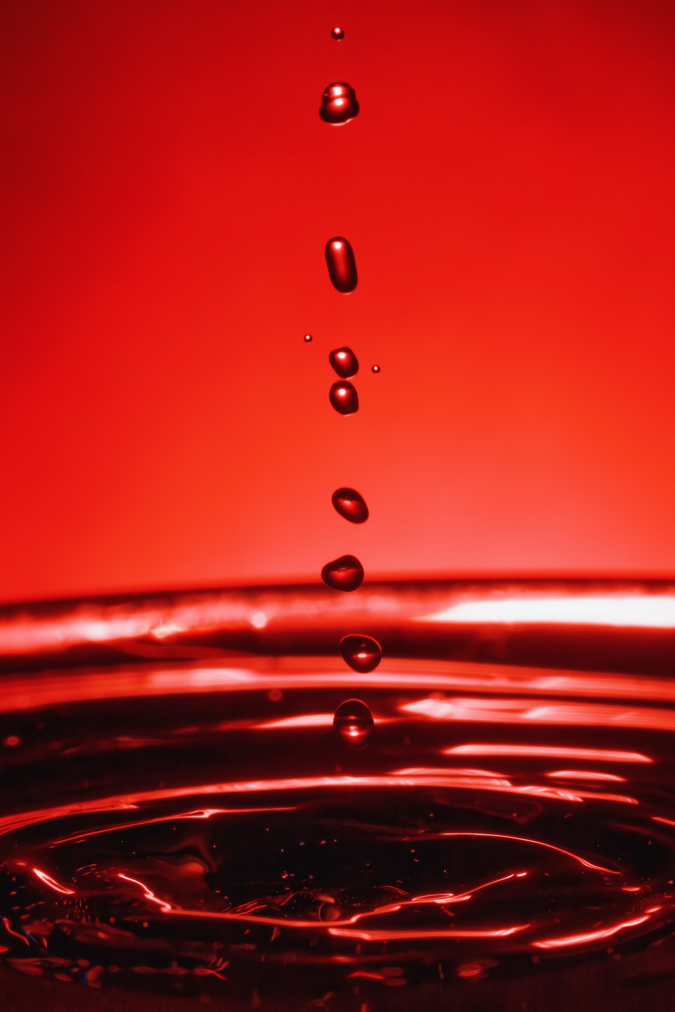 drops, water, waves, red Phone Wallpaper