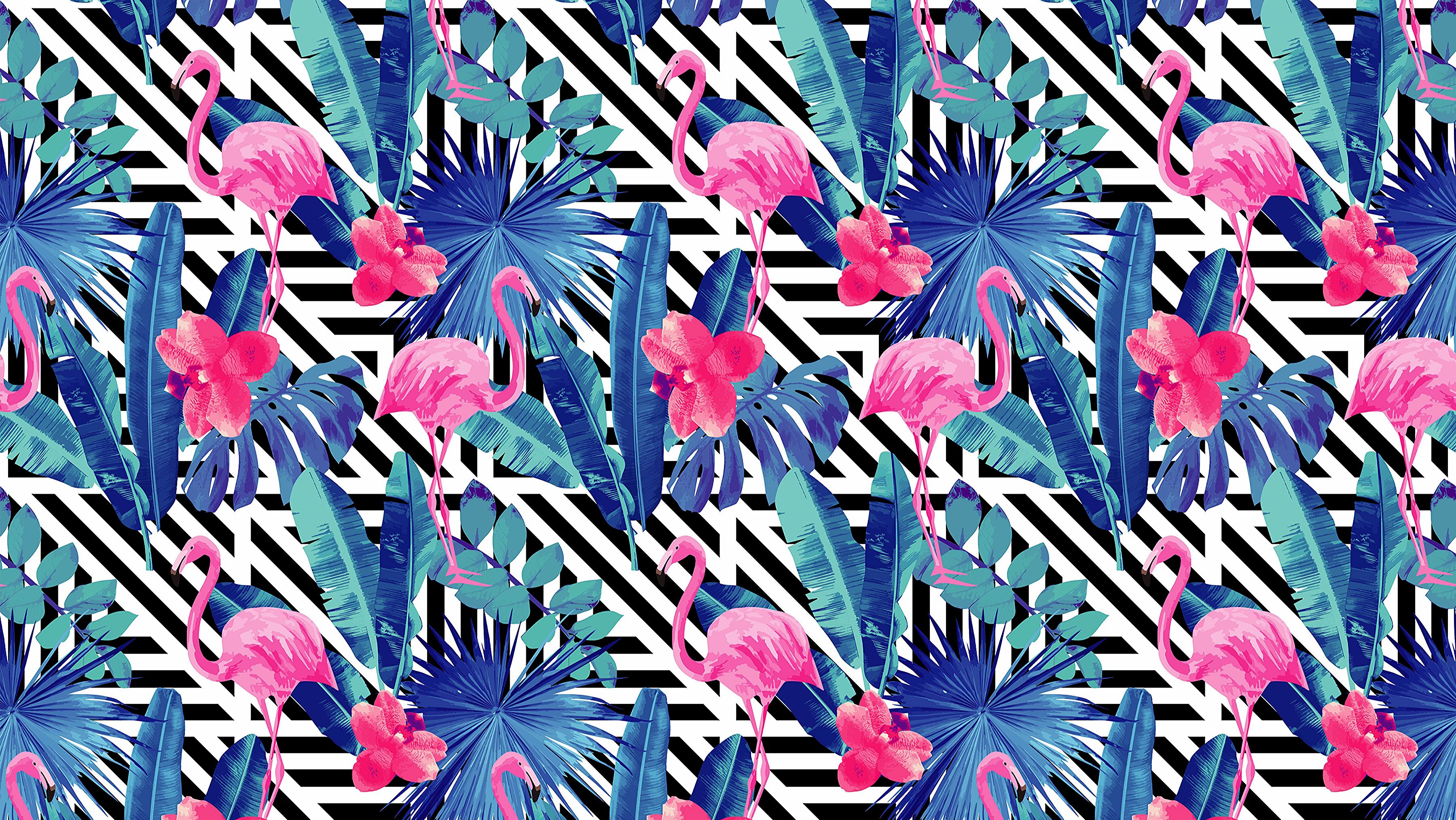 HD desktop wallpaper: Pink, Flamingo, Pattern, Animal, Artistic, Trippy  download free picture #893670