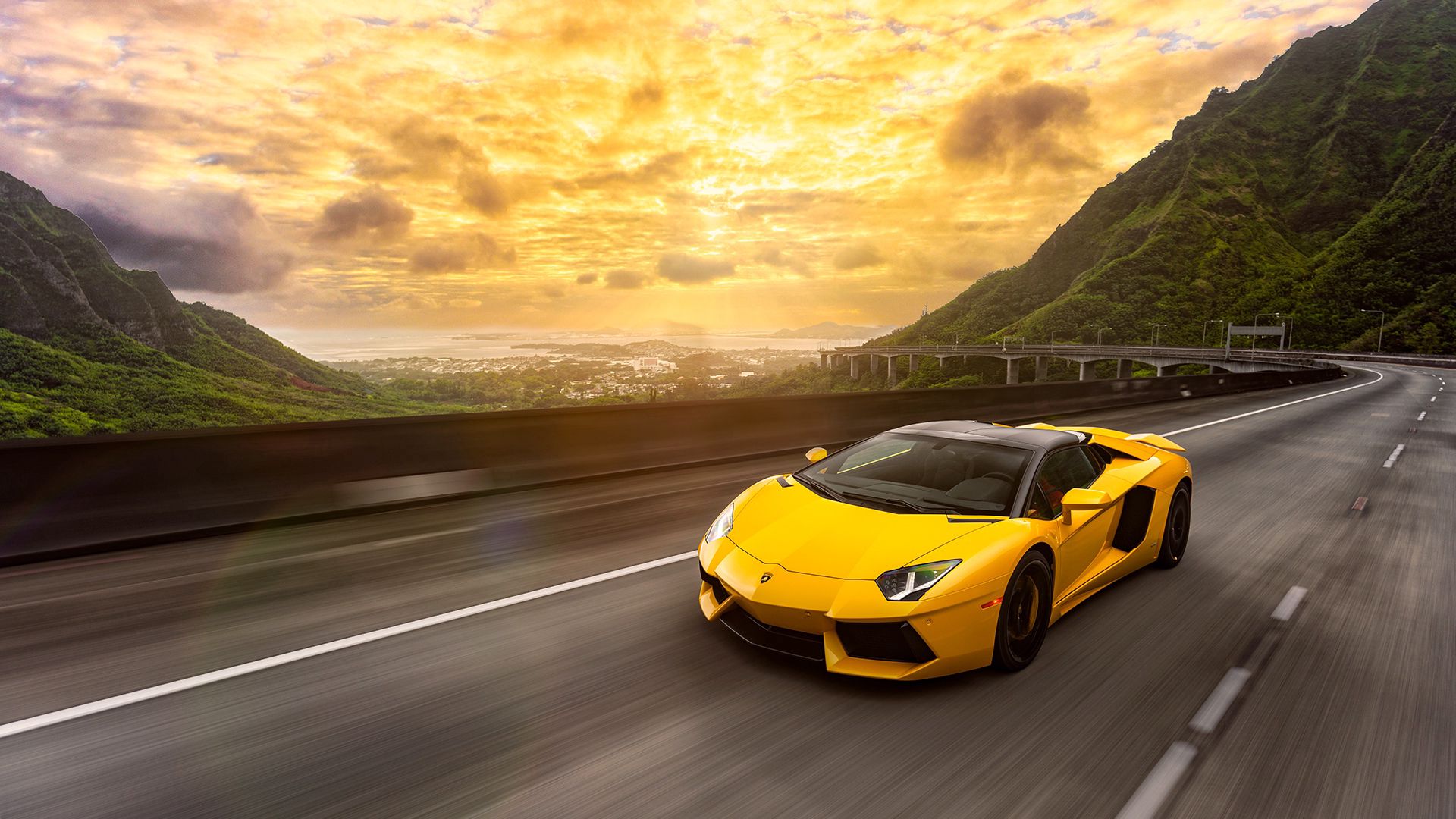 yellow, lamborghini, cars, traffic, movement, aventador, lp700-4 HD wallpaper