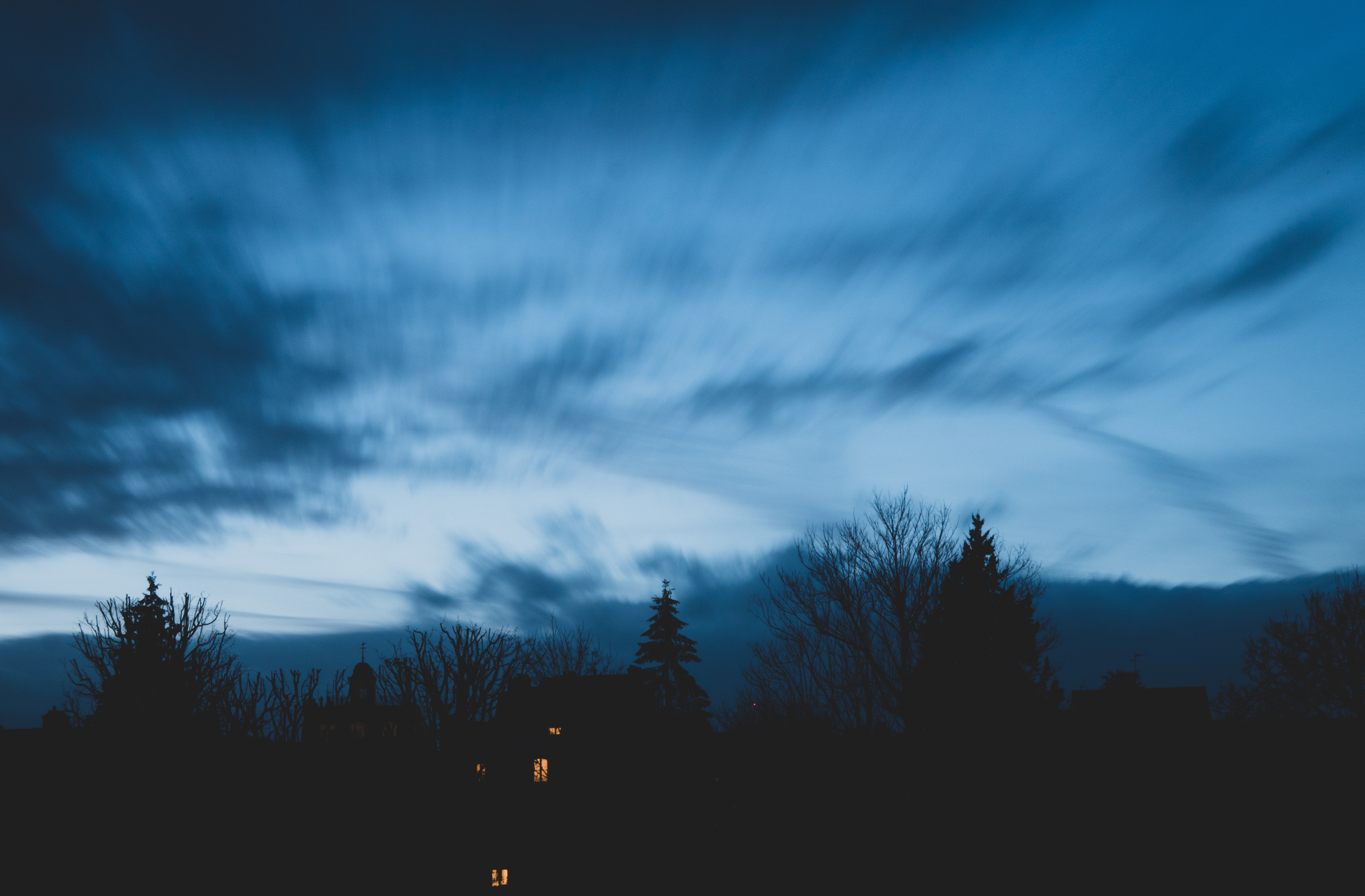 trees, sky, night, twilight, dark, house, dusk, outlines cellphone