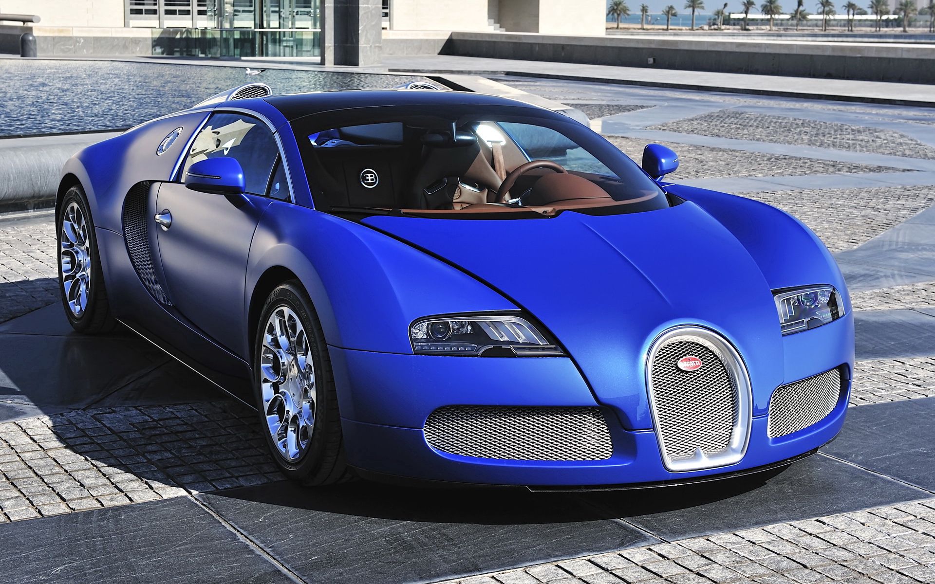 Mobile Wallpaper Bugatti veyron, blue, supercar, front view