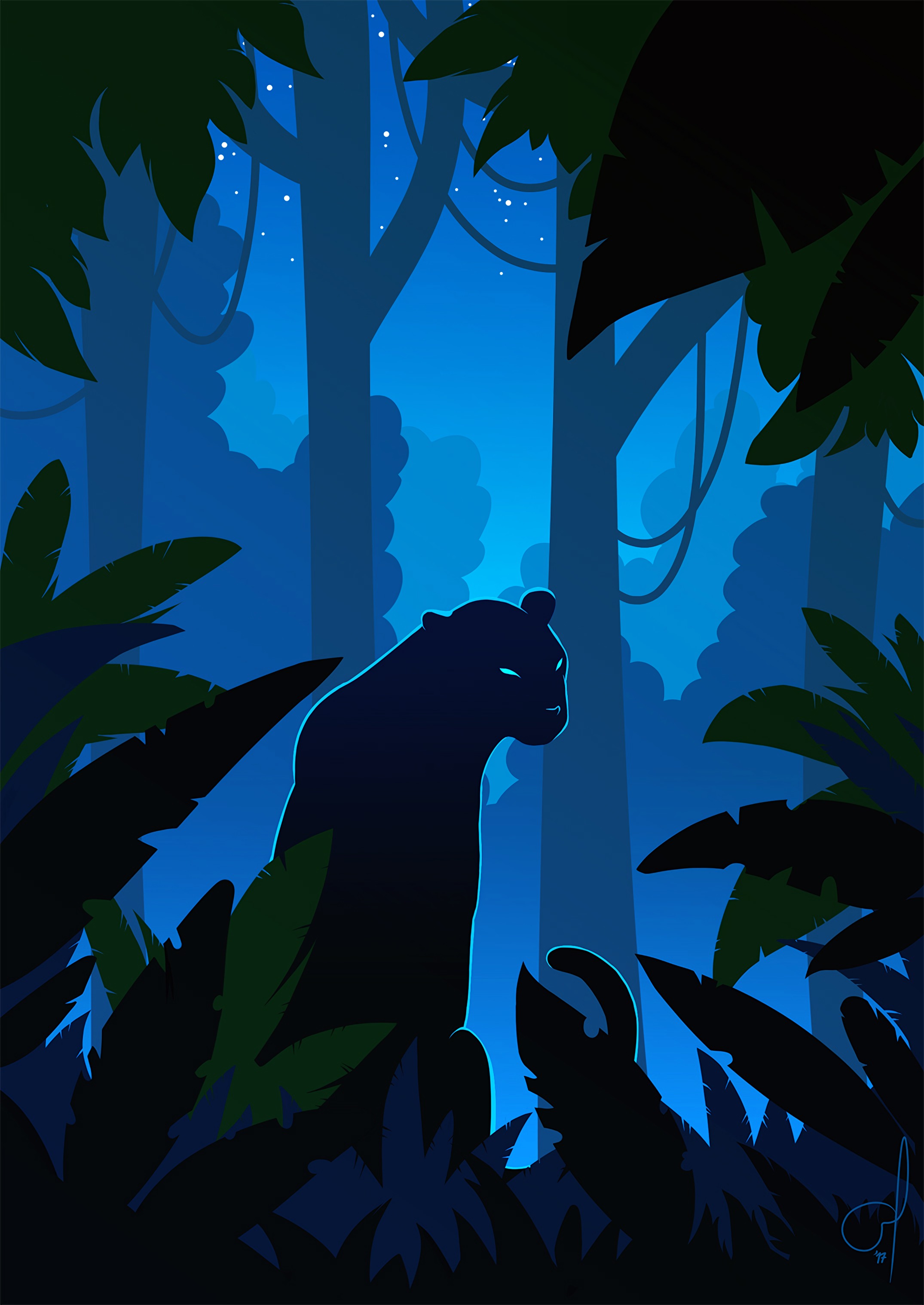 vector, art, silhouette, jungle, panther HD wallpaper