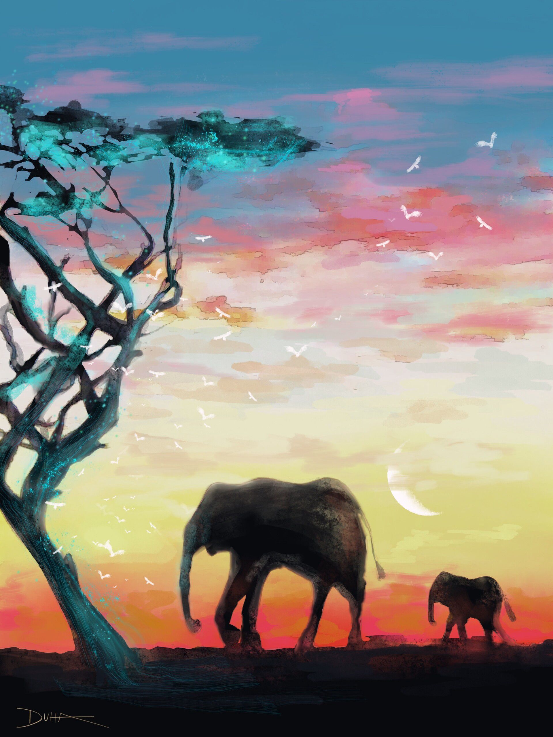Laden Sie das Tiere, Kunst, Elephants, Wilde Natur, Wildlife-Bild kostenlos auf Ihren PC-Desktop herunter