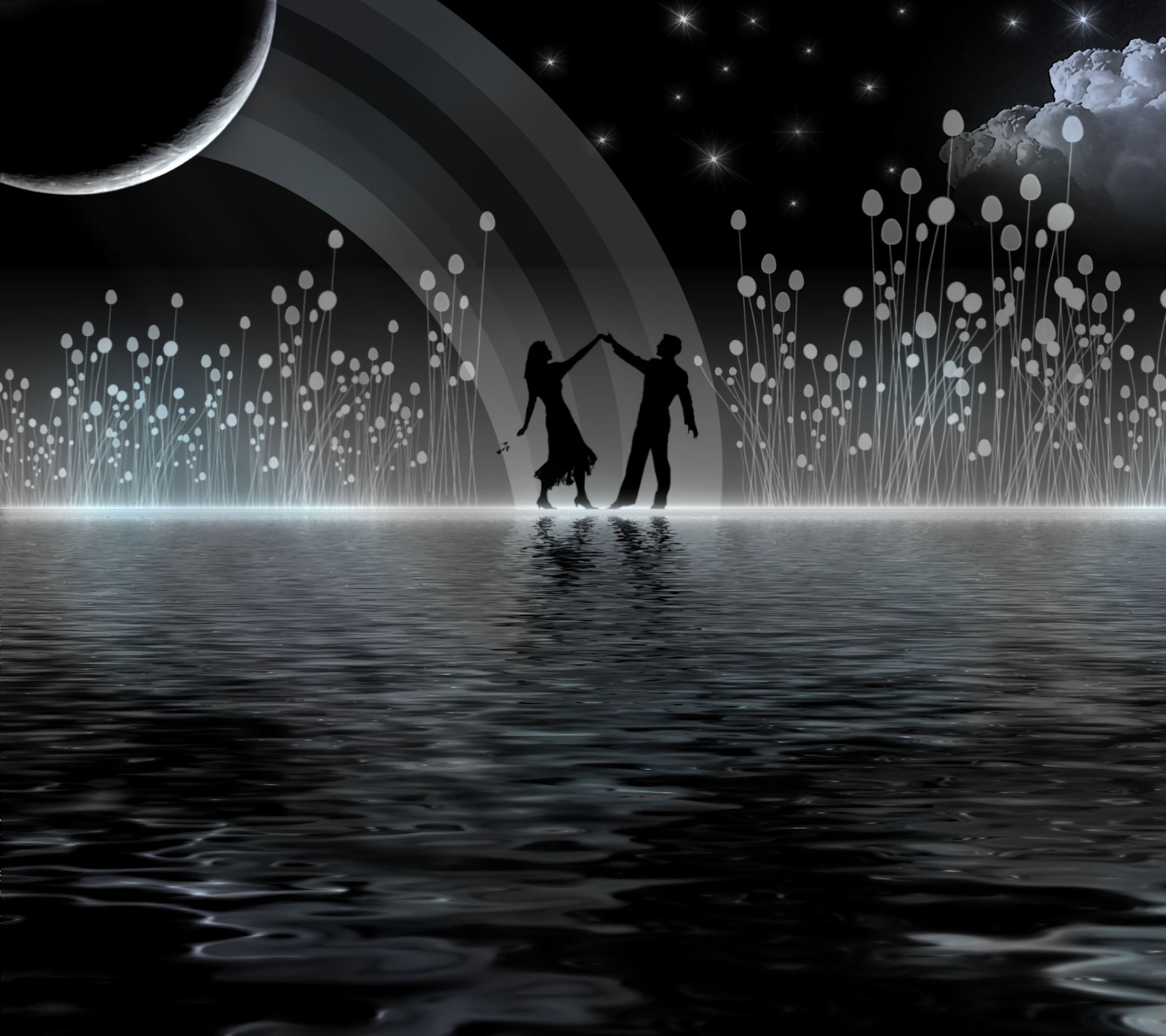 HD desktop wallpaper: Night, Moon, Love, Artistic, Cloud, Dancing download  free picture #1265413