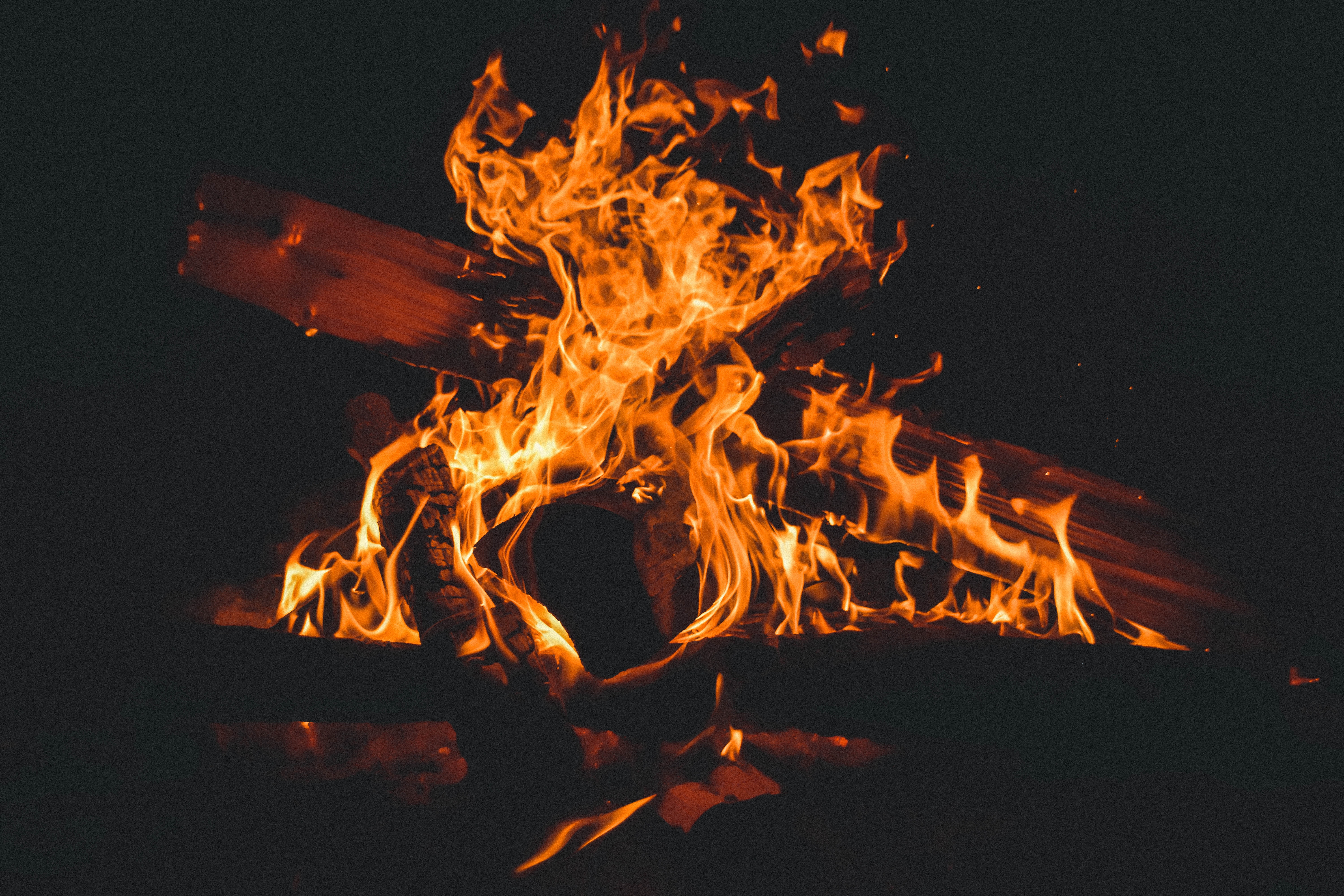 fire, bonfire, dark, flame, firewood, combustion