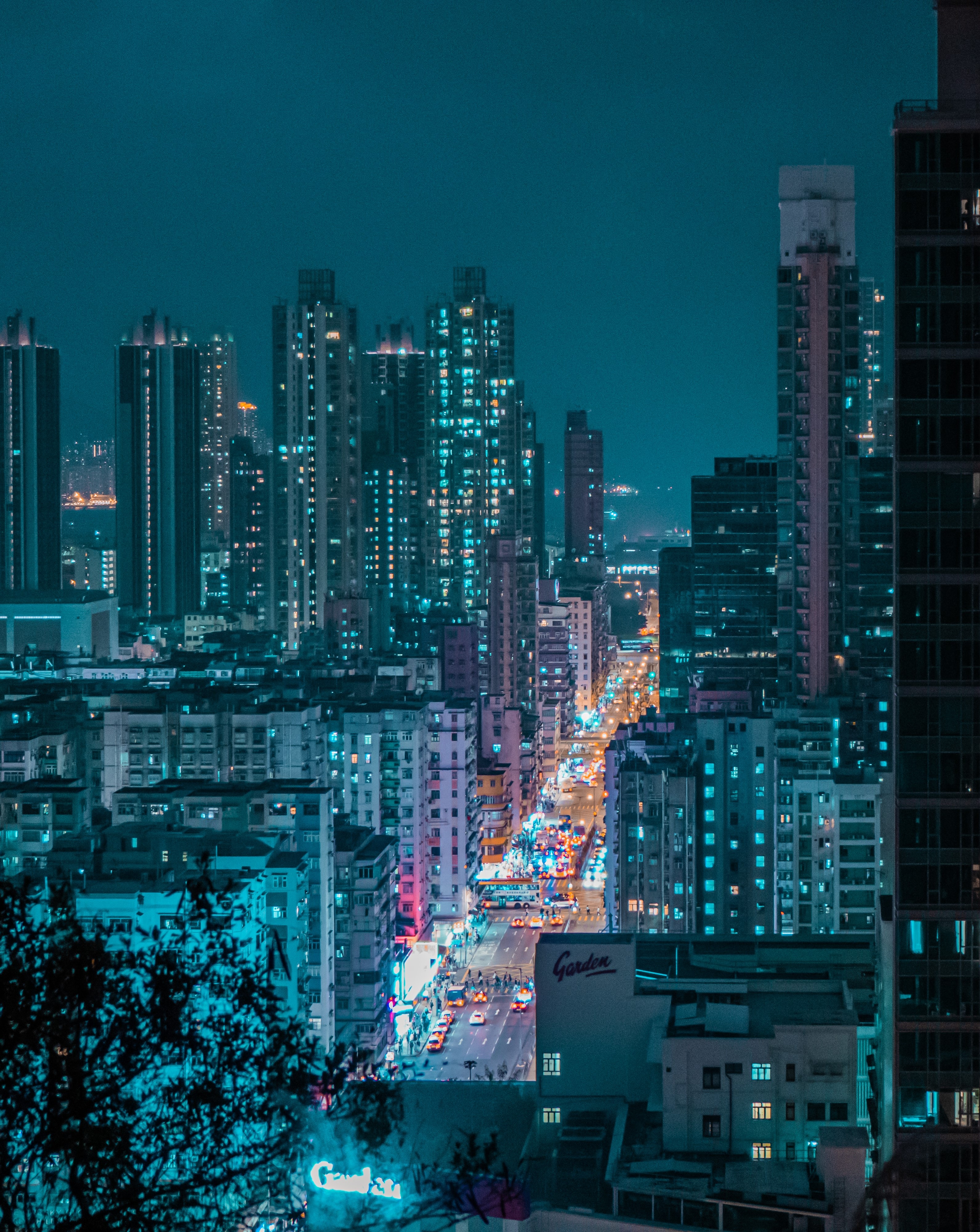 night city, cities, city, building, lights, view from above, road download HD wallpaper