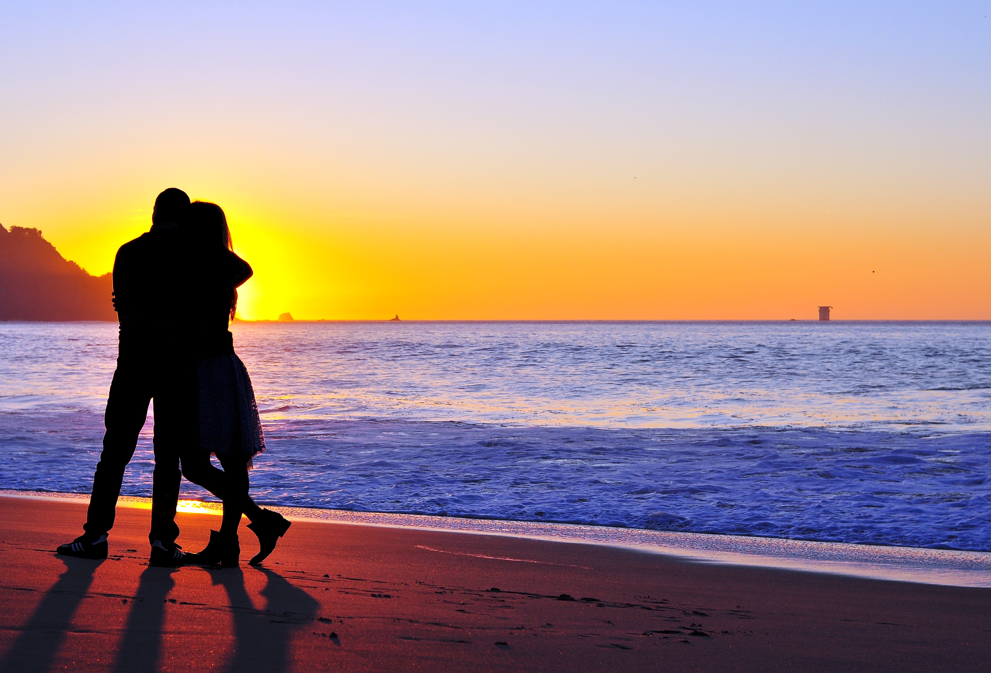 Free Images shore, bank, love, sunset Embrace
