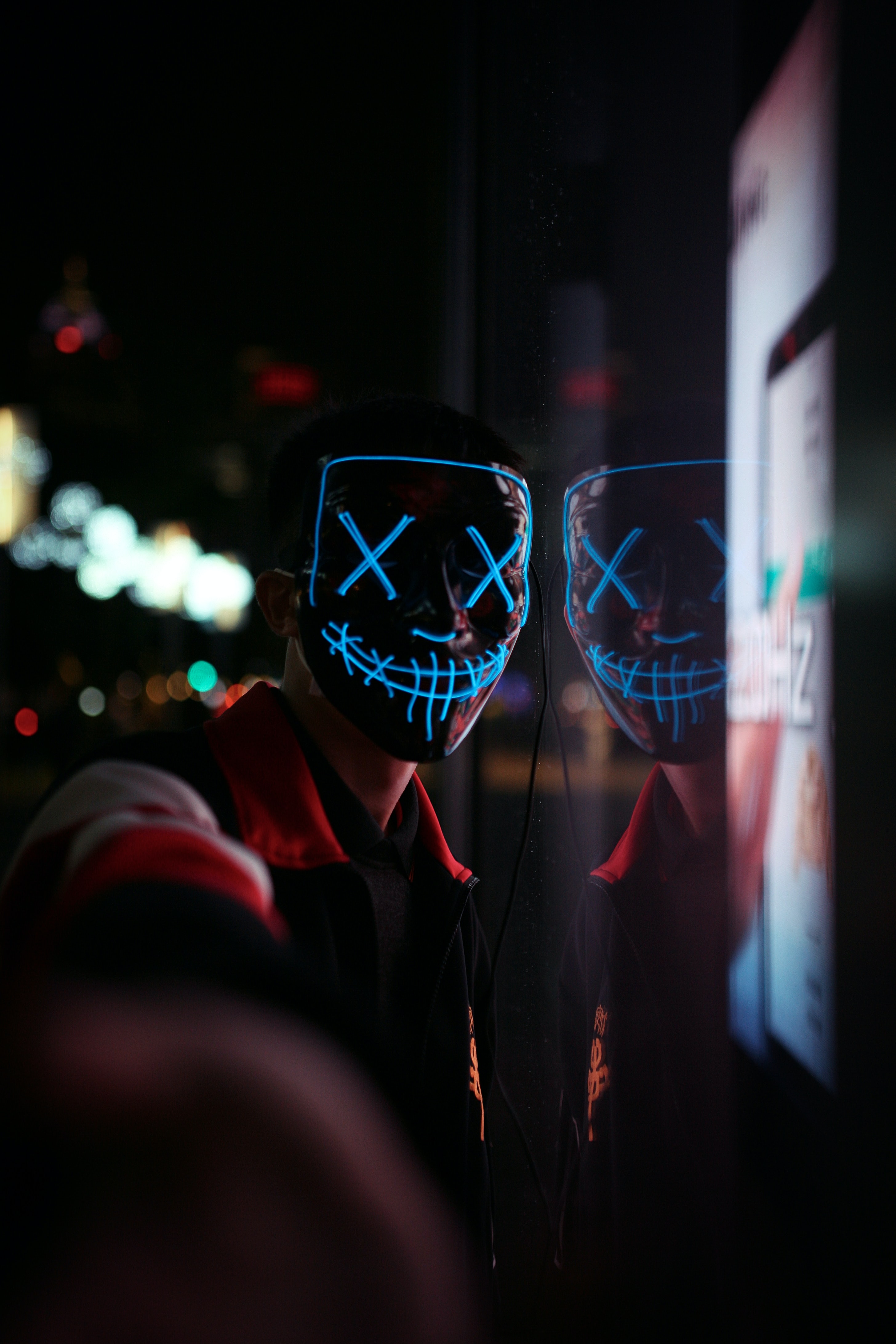anonymous, mask, reflection, miscellaneous, miscellanea, neon wallpaper for mobile