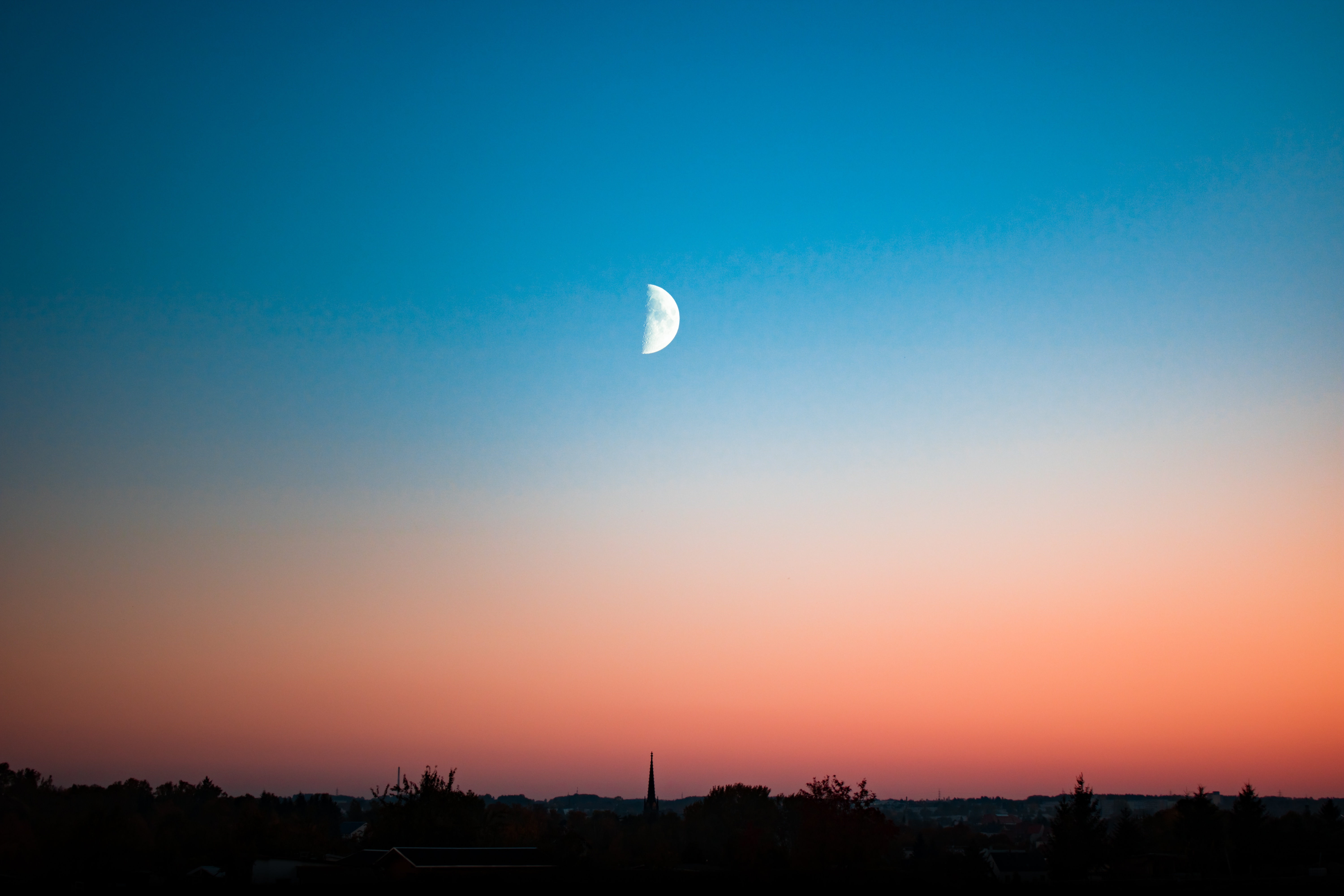 evening, cities, sky, moon, city, horizon wallpapers for tablet